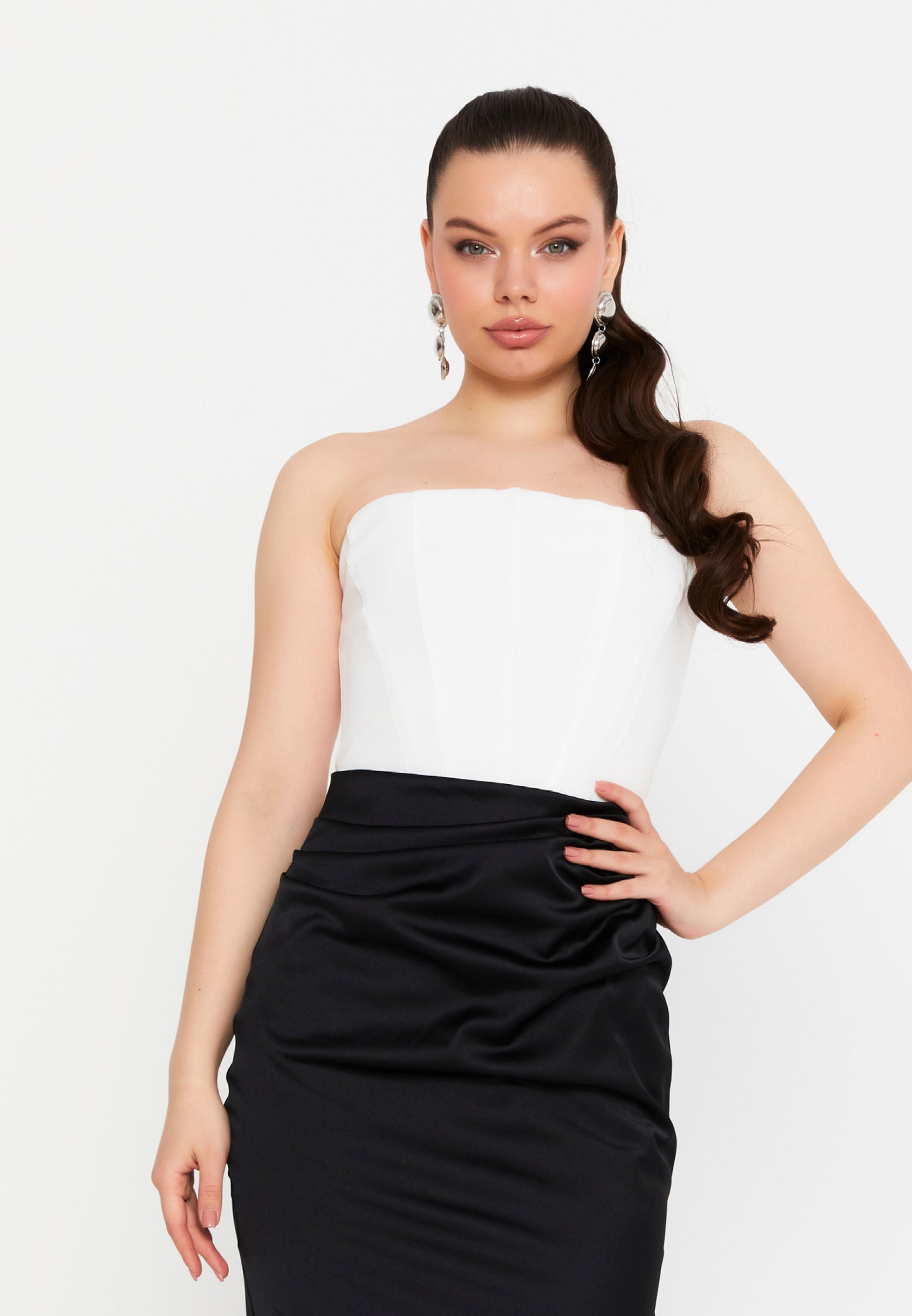 Strapless Maxi Satin Mermaid Regular Wedding Guest Dress ale2386 - Wedding Guest Dress - Istanbul Fashion Center