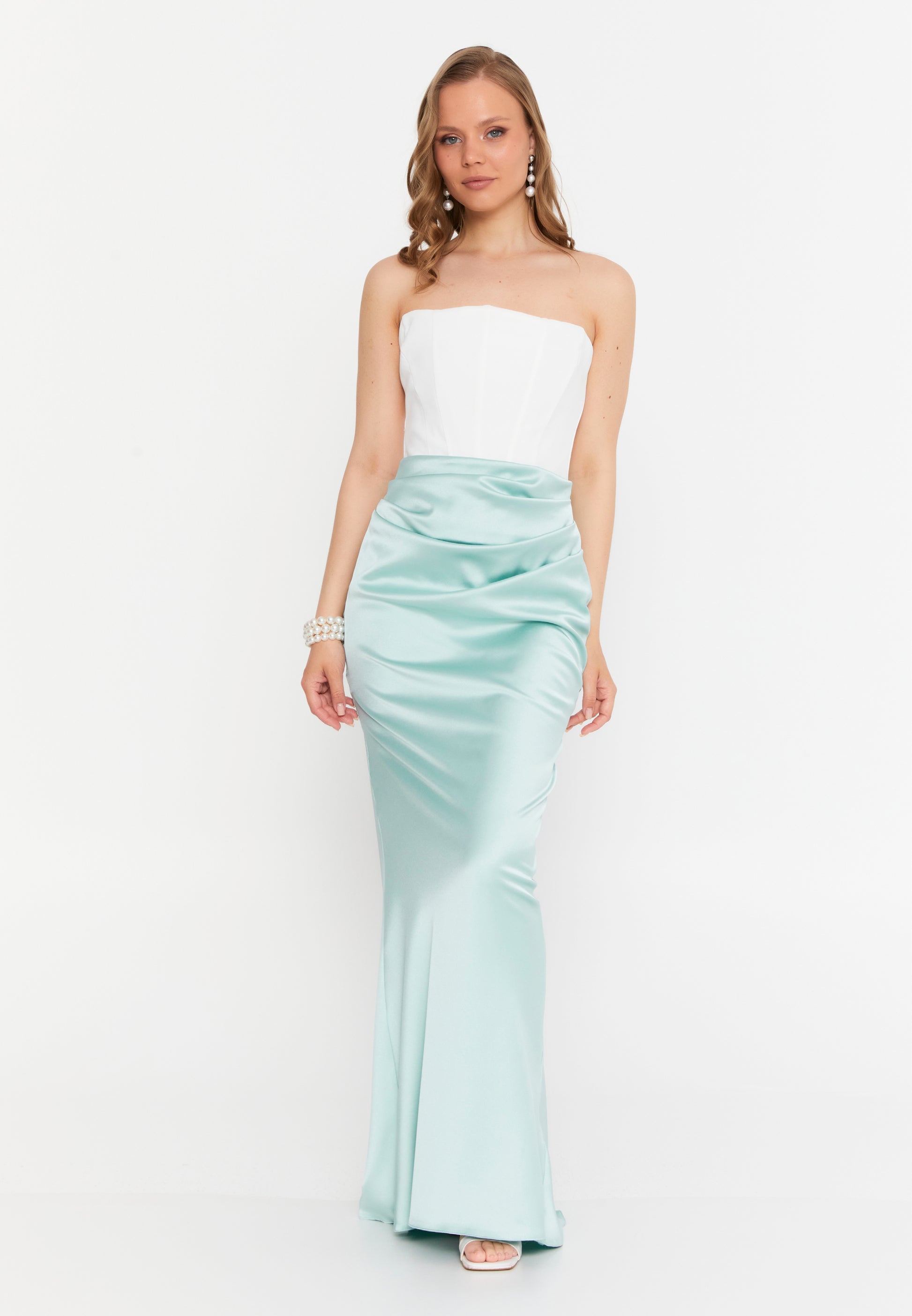 Strapless Maxi Satin Mermaid Regular Wedding Guest Dress ale2386 - Wedding Guest Dress - Istanbul Fashion Center