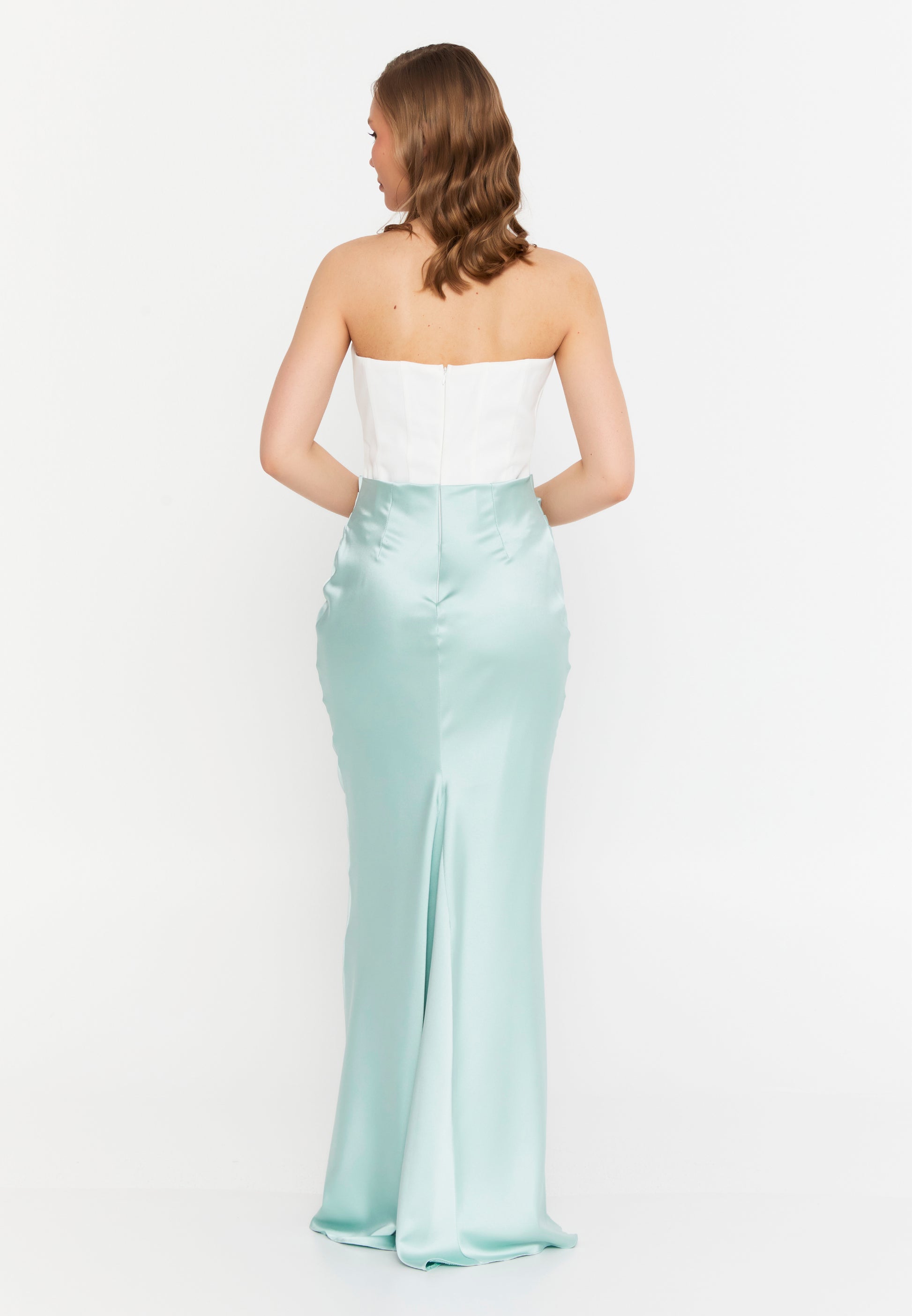 Strapless Maxi Satin Mermaid Regular Wedding Guest Dress ale2386 - Wedding Guest Dress - Istanbul Fashion Center