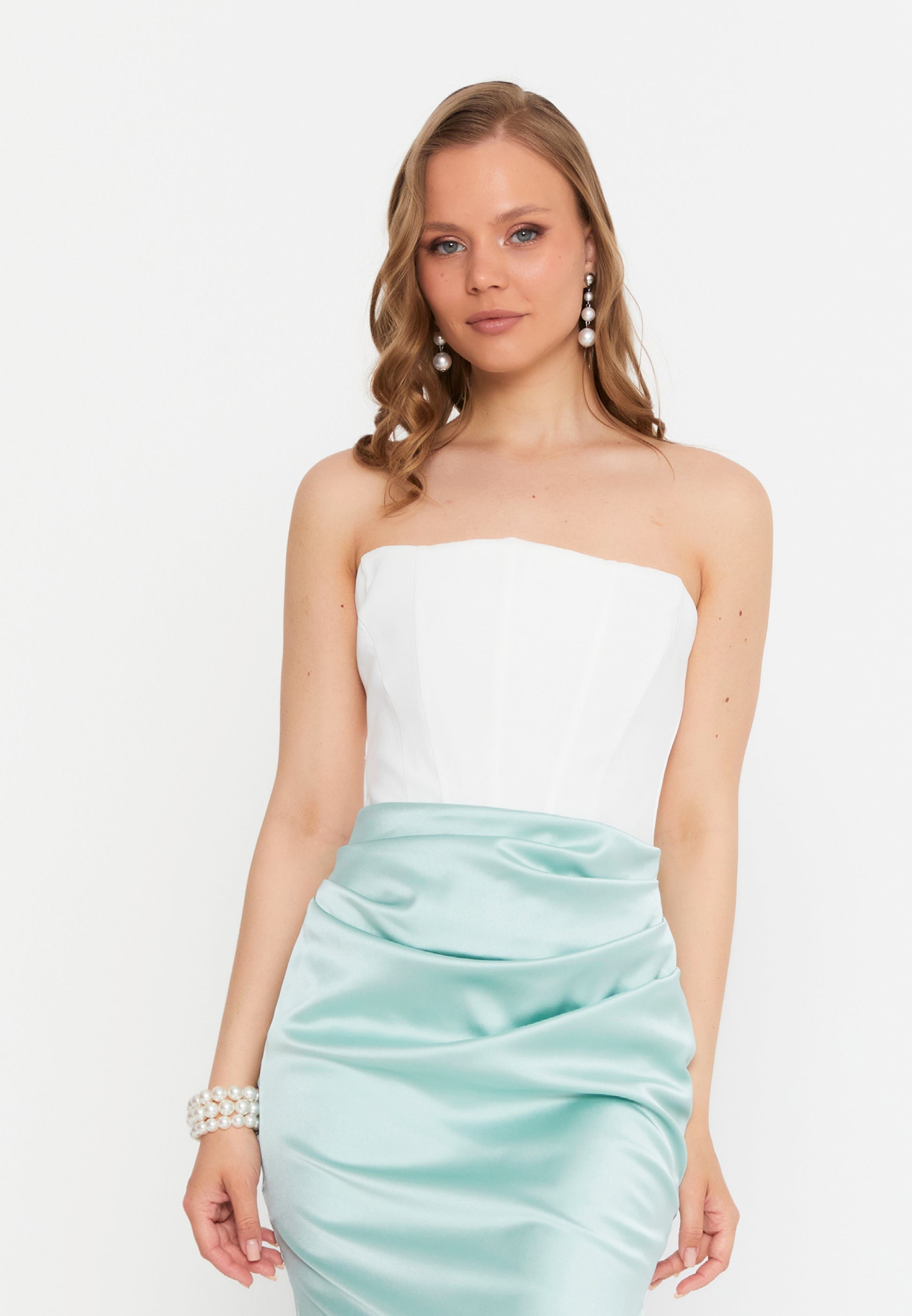 Strapless Maxi Satin Mermaid Regular Wedding Guest Dress ale2386 - Wedding Guest Dress - Istanbul Fashion Center