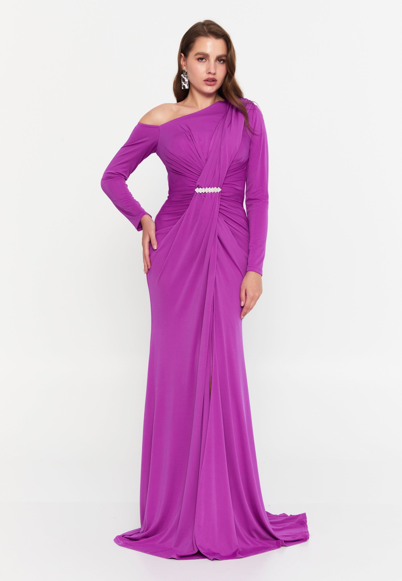 Long Sleeve Maxi Lycra Mermaid Regular Wedding Guest Dress frc10008 - Wedding Guest Dress - Istanbul Fashion Center