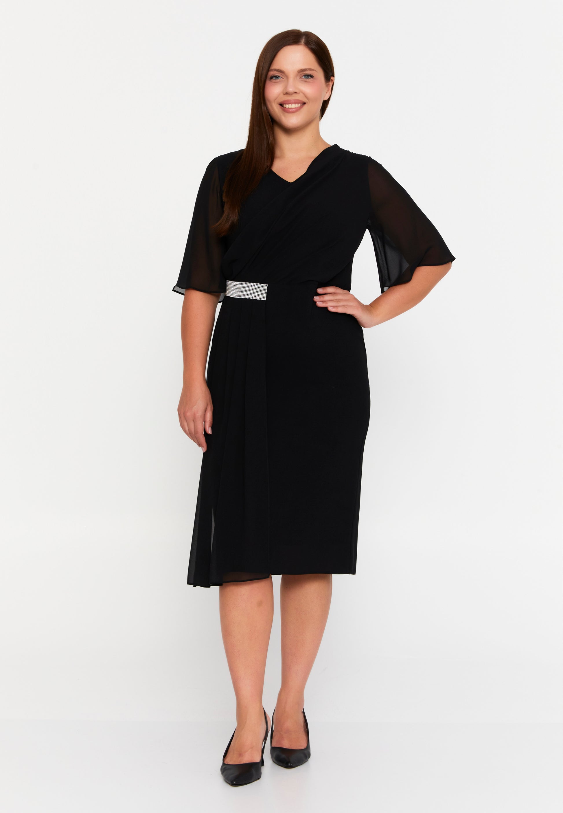 Mid-Length Midi Chiffon Column Plus Size Evening Dress chs105 - Evening Dress - Istanbul Fashion Center