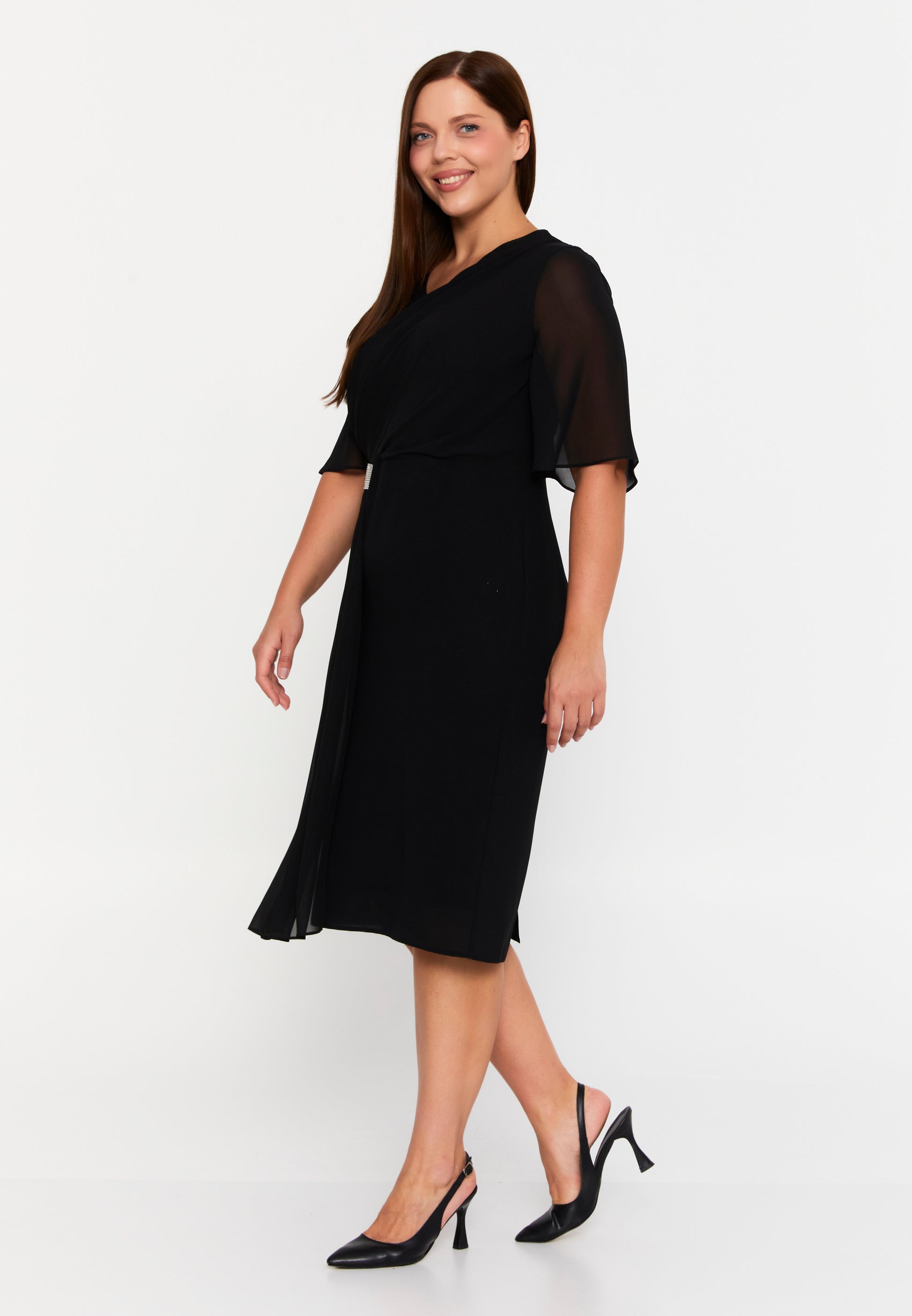 Mid-Length Midi Chiffon Column Plus Size Evening Dress chs105 - Evening Dress - Istanbul Fashion Center