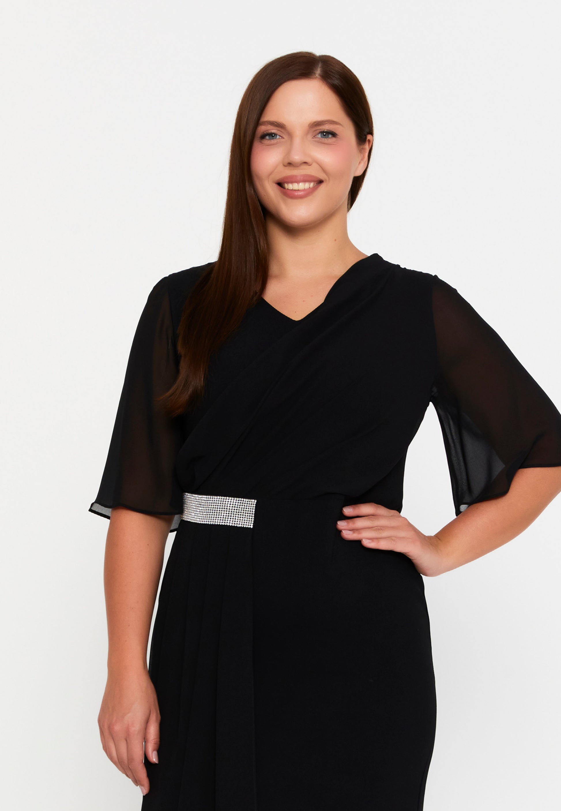 Mid-Length Midi Chiffon Column Plus Size Evening Dress chs105 - Evening Dress - Istanbul Fashion Center