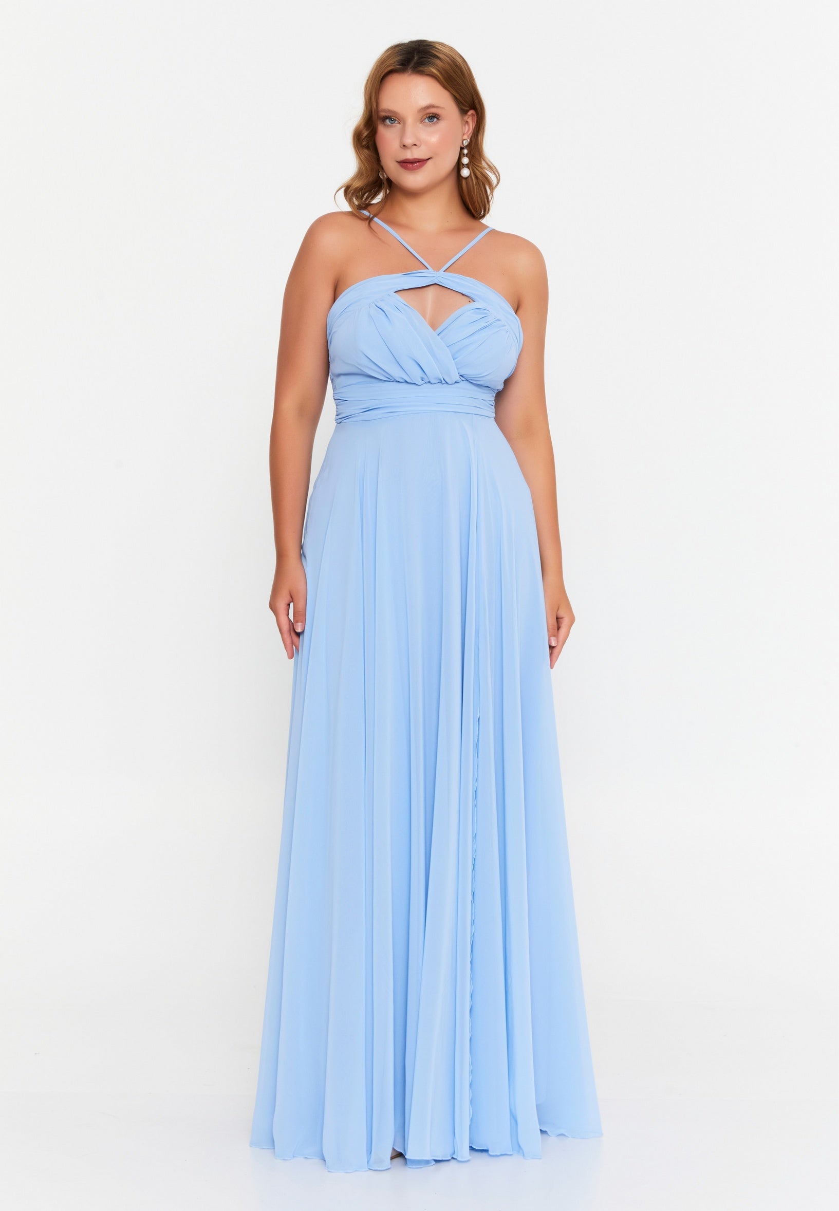 Sleeveless Maxi Chiffon Column Regular Evening Dress drd7076 - Evening Dress - Istanbul Fashion Center