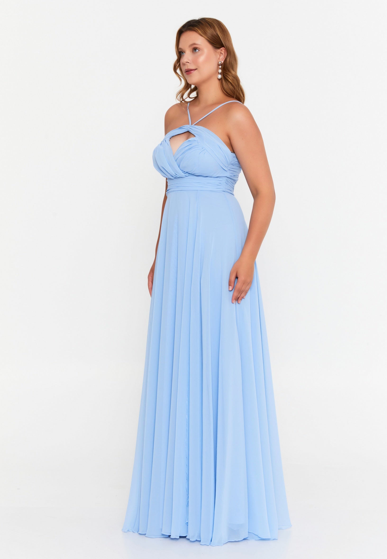 Sleeveless Maxi Chiffon Column Regular Evening Dress drd7076 - Evening Dress - Istanbul Fashion Center