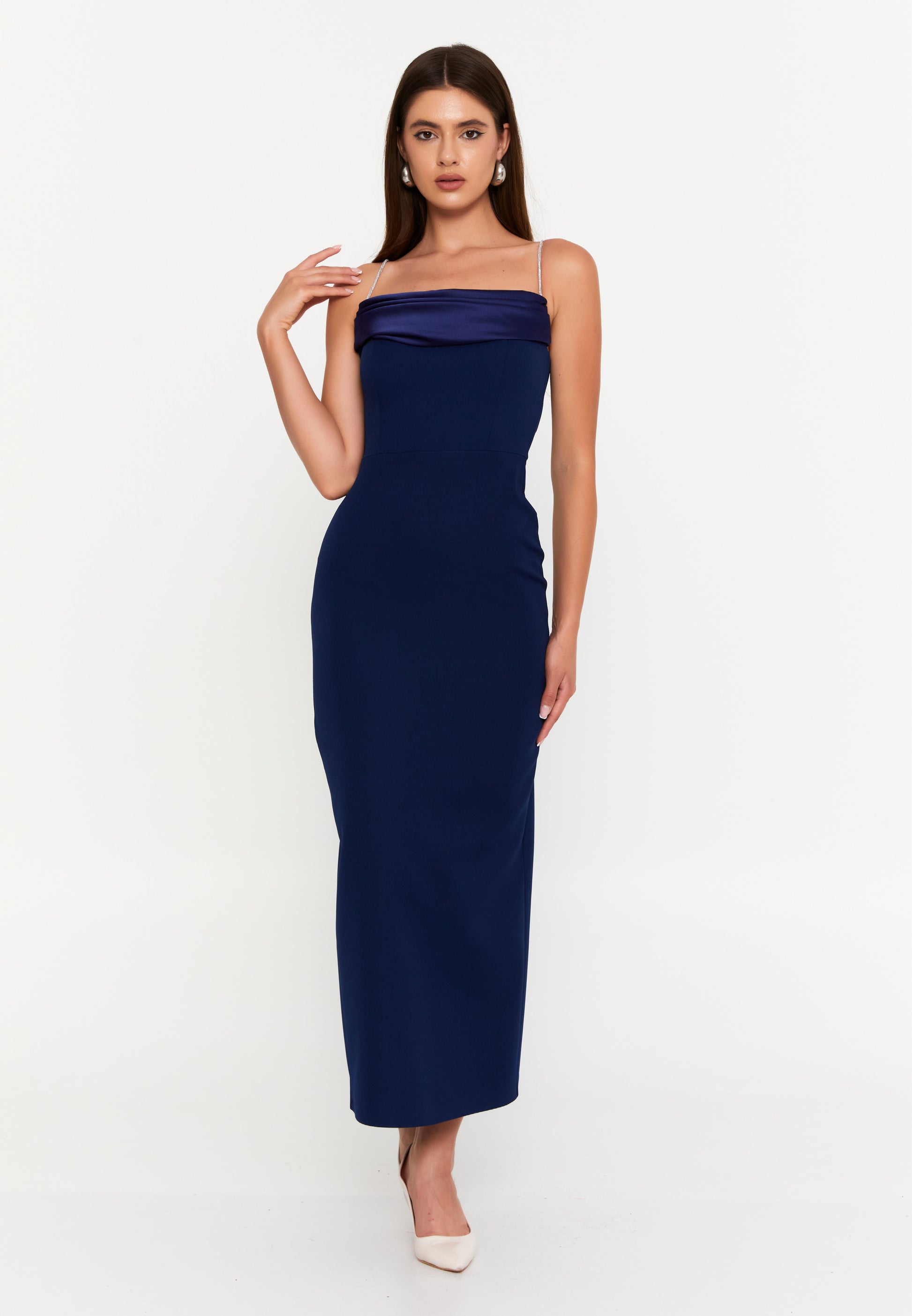 Sleeveless Midi Crepe Column Regular Evening Dress ale2420 - Evening Dress - Istanbul Fashion Center