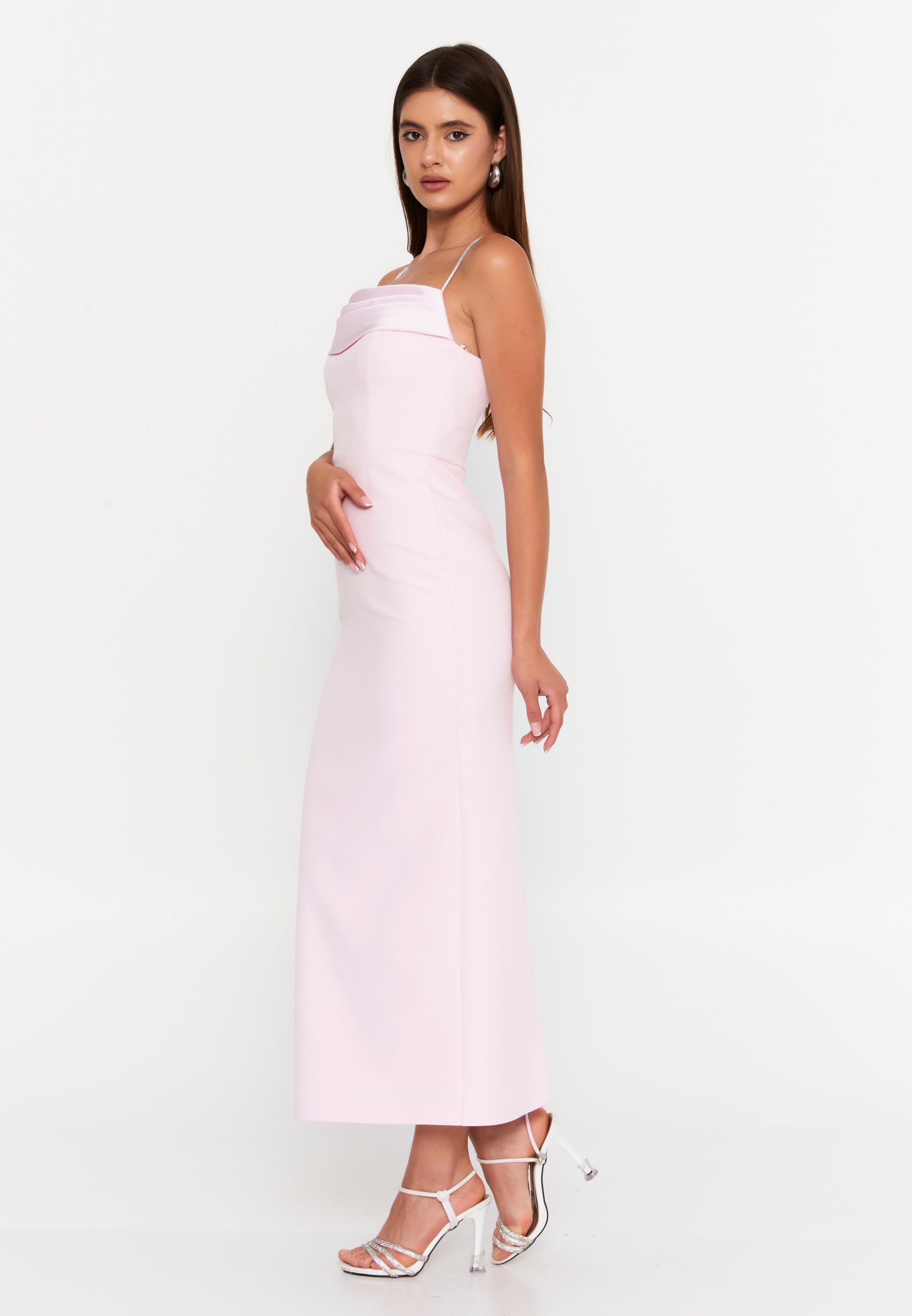 Sleeveless Midi Crepe Column Regular Evening Dress ale2420 - Evening Dress - Istanbul Fashion Center