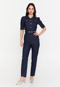 Short Sleeve Solid Color Regular Fit Regular Casual Jumpsuit ris75024 - Casual Jumpsuit - Istanbul Fashion Center
