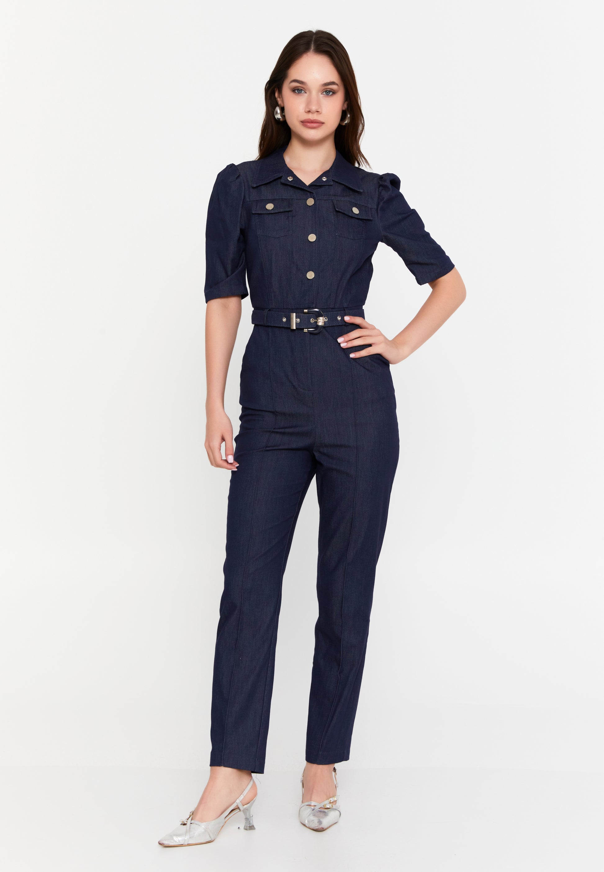 Short Sleeve Solid Color Regular Fit Regular Casual Jumpsuit ris75024 - Casual Jumpsuit - Istanbul Fashion Center
