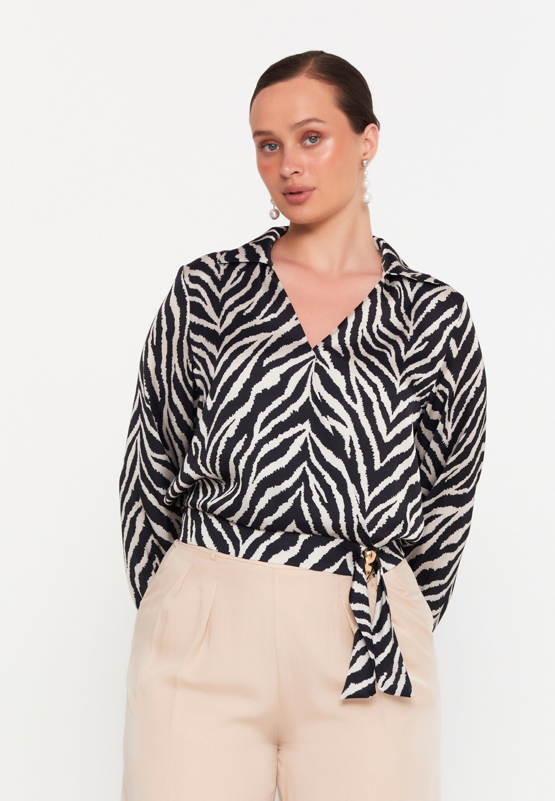 Long Sleeve Patterned Plus Size Blouse exp18594-b - Blouse - Istanbul Fashion Center