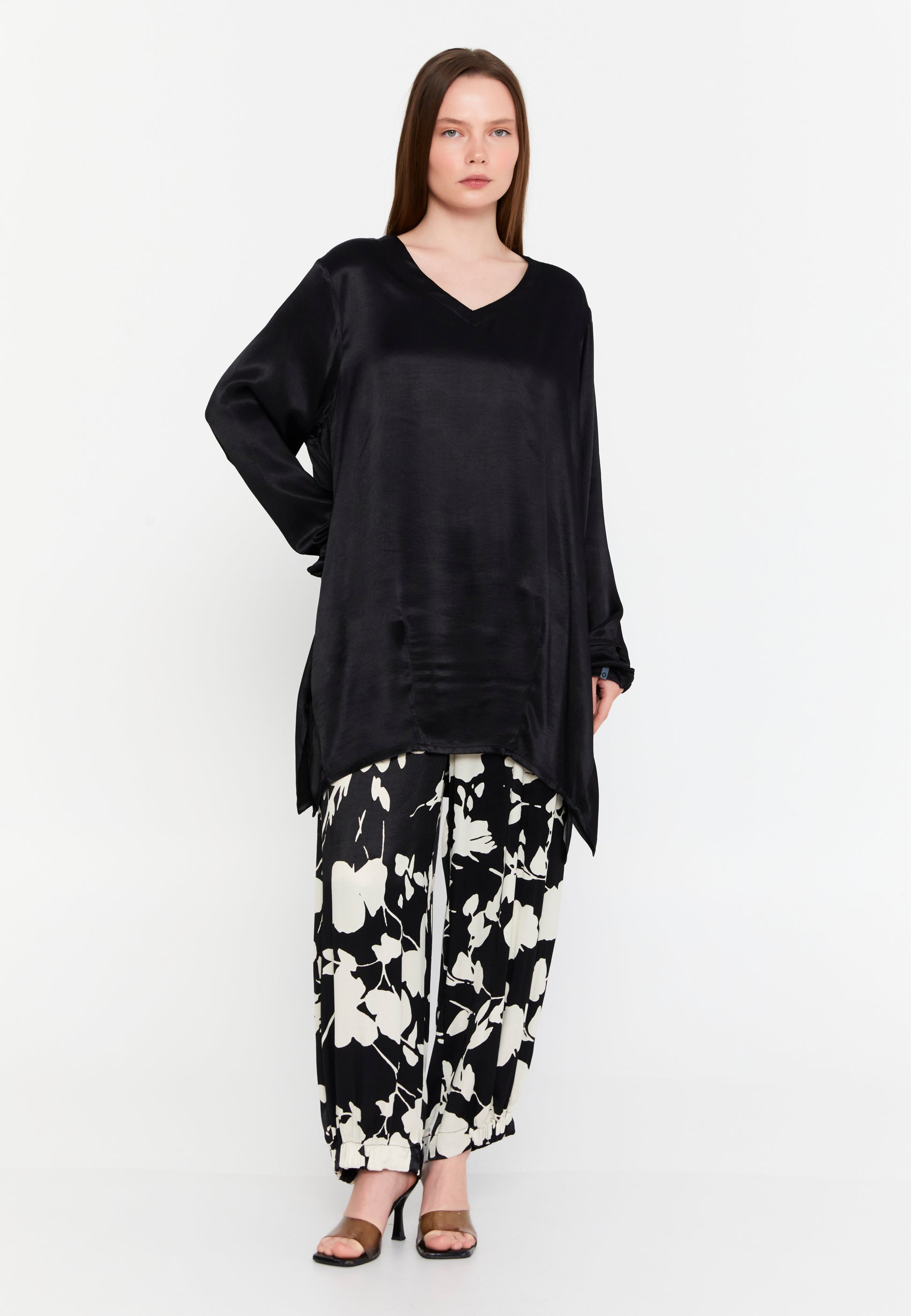 Long Sleeve Solid Color Plus Size Tunic afl233258 - Tunic - Istanbul Fashion Center