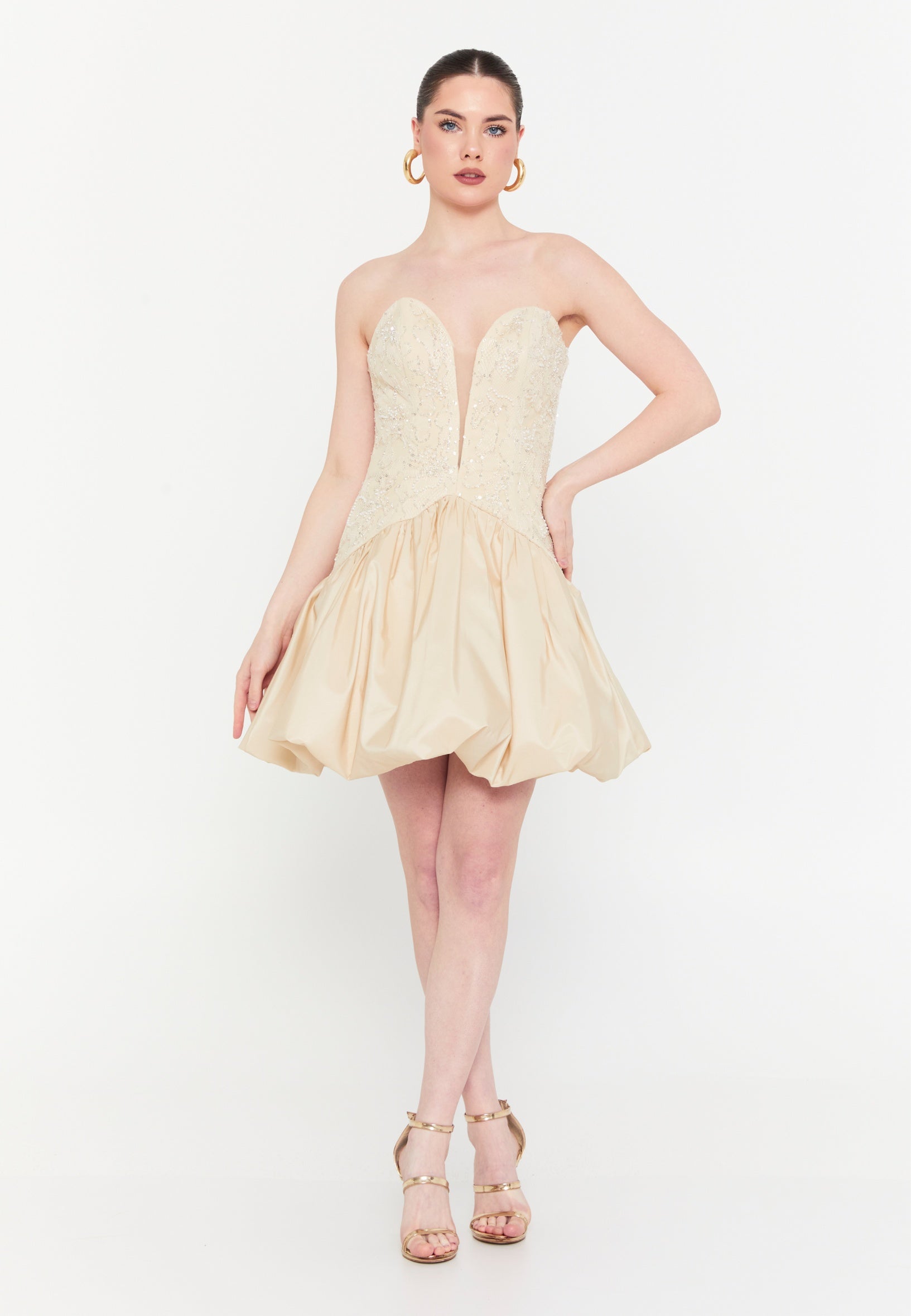 Strapless Mini Polyester A - Line Regular Cocktail Dress shwsw0330 - Cocktail Dress - Istanbul Fashion Center