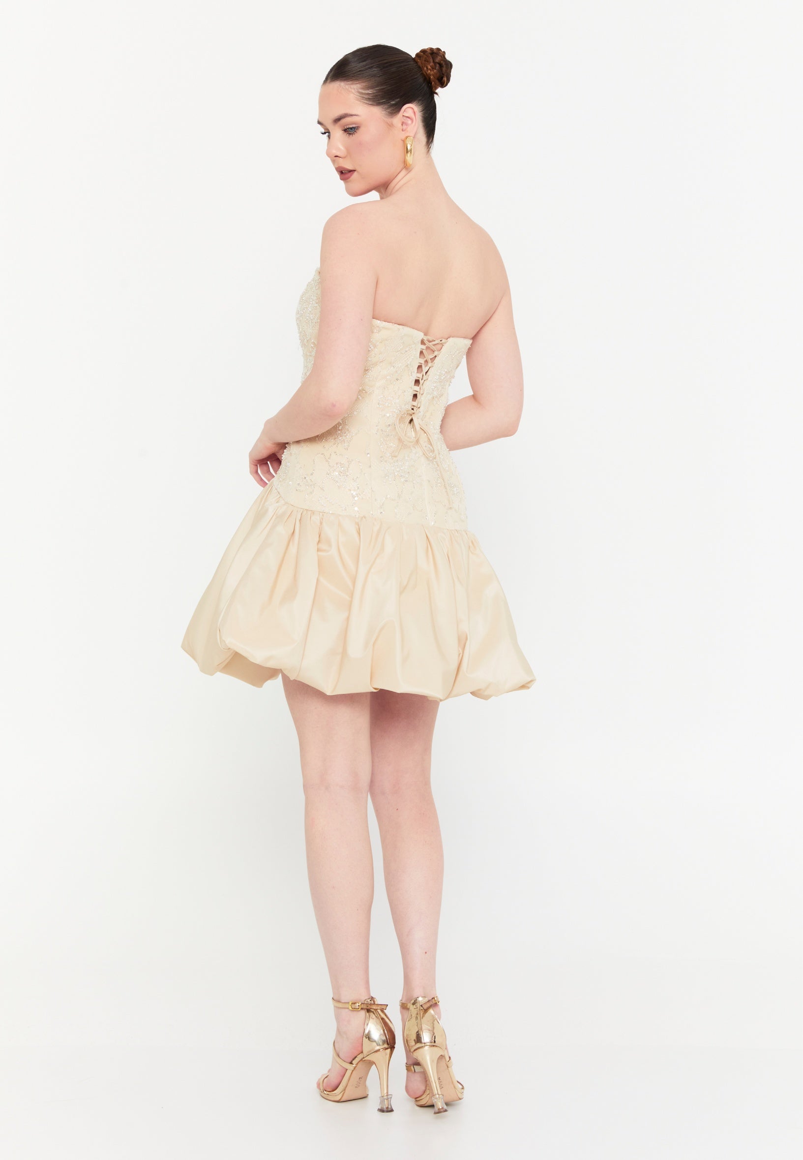 Strapless Mini Polyester A - Line Regular Cocktail Dress shwsw0330 - Cocktail Dress - Istanbul Fashion Center