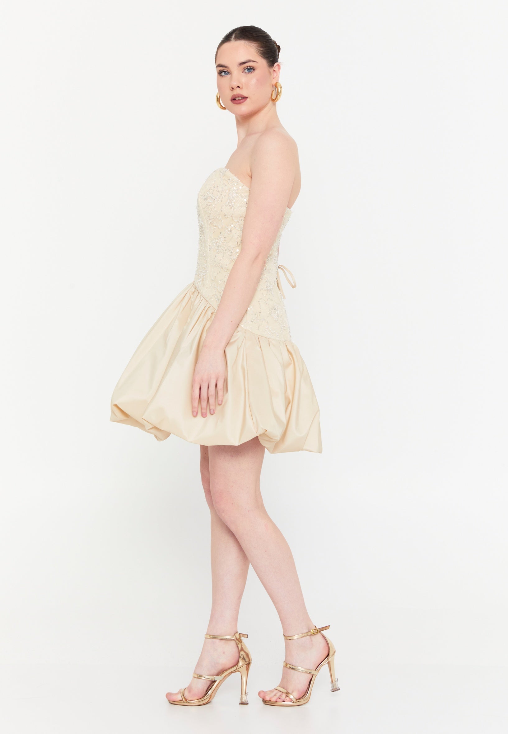 Strapless Mini Polyester A - Line Regular Cocktail Dress shwsw0330 - Cocktail Dress - Istanbul Fashion Center