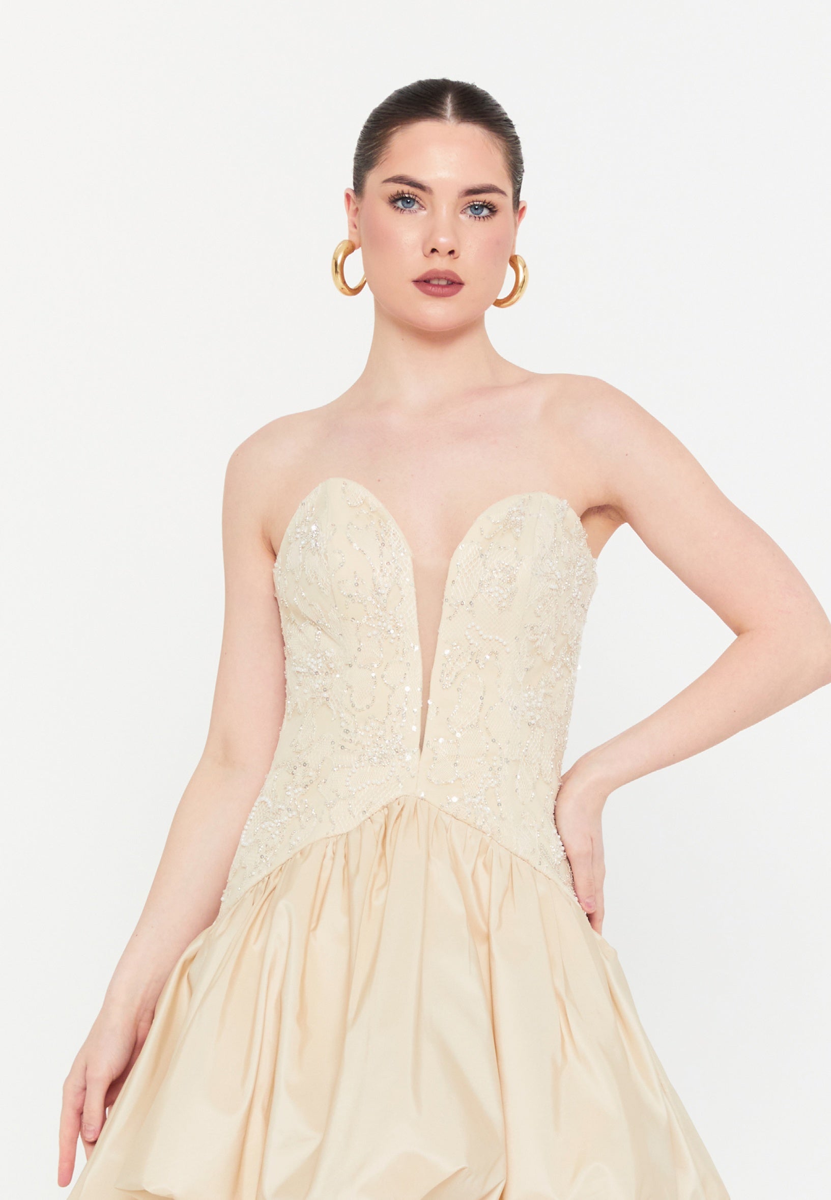 Strapless Mini Polyester A - Line Regular Cocktail Dress shwsw0330 - Cocktail Dress - Istanbul Fashion Center