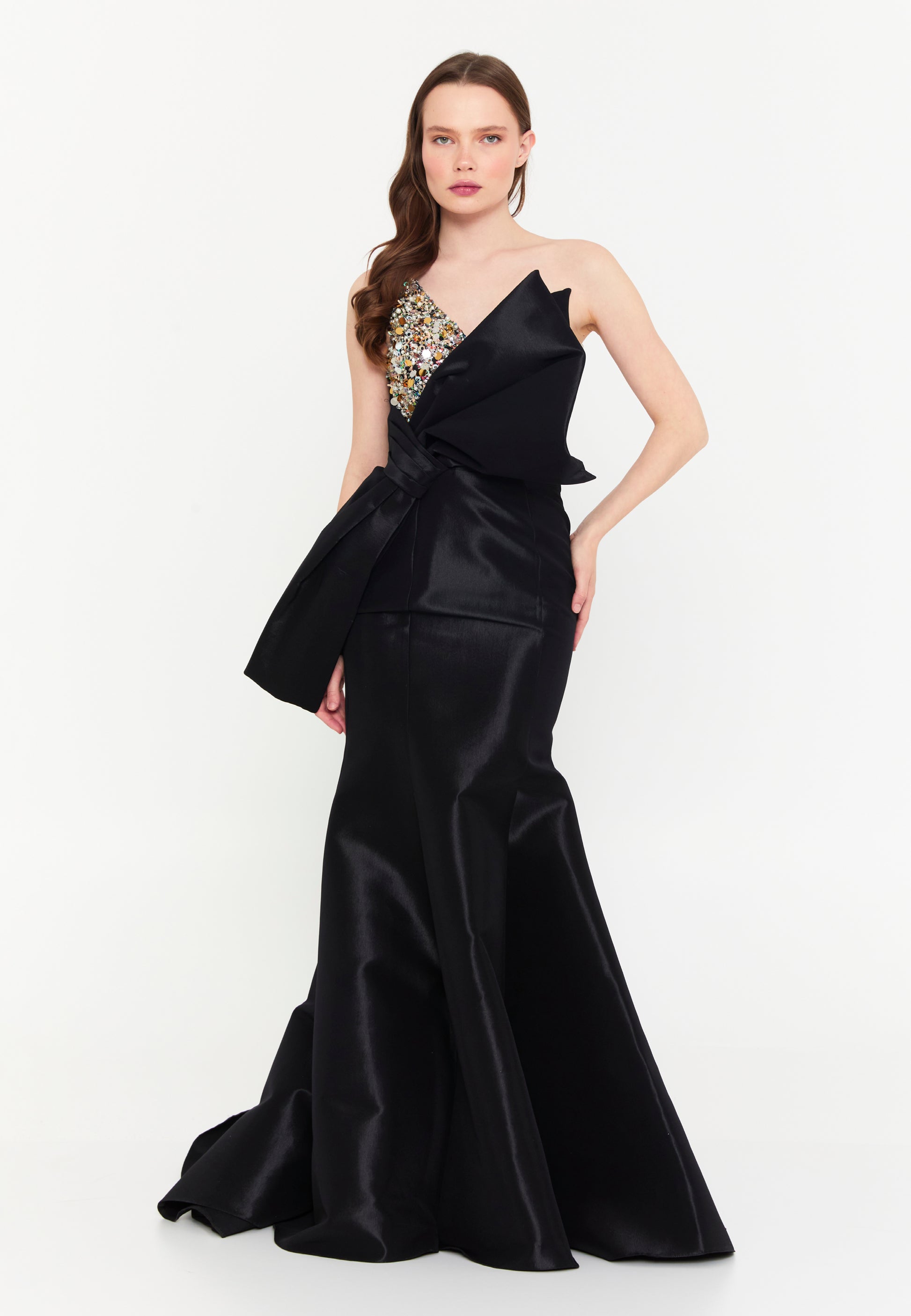 One Shoulder Maxi Polyester Fit & Flare Regular Wedding Guest Dress shwsw0322 - Wedding Guest Dress - Istanbul Fashion Center