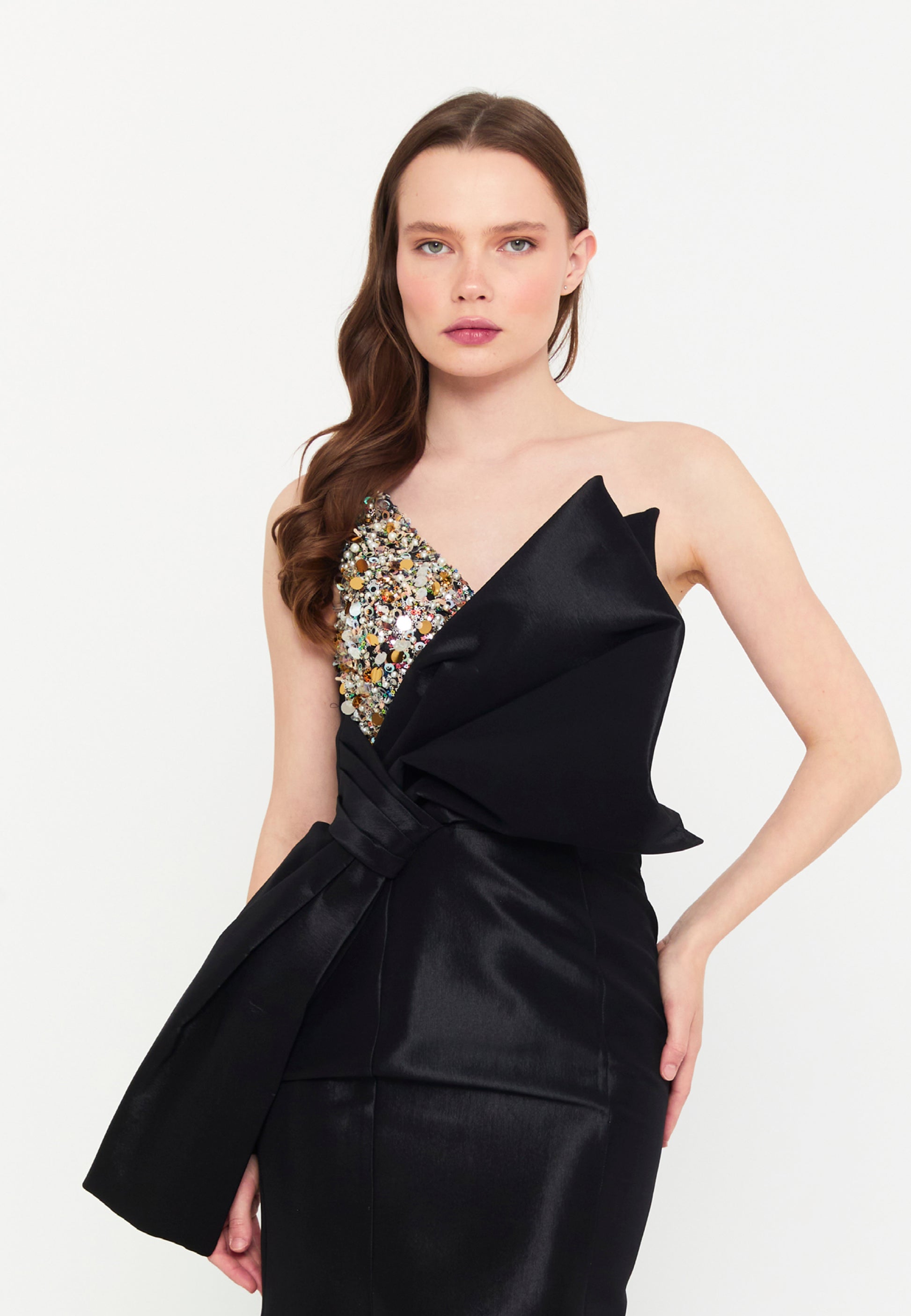 One Shoulder Maxi Polyester Fit & Flare Regular Wedding Guest Dress shwsw0322 - Wedding Guest Dress - Istanbul Fashion Center