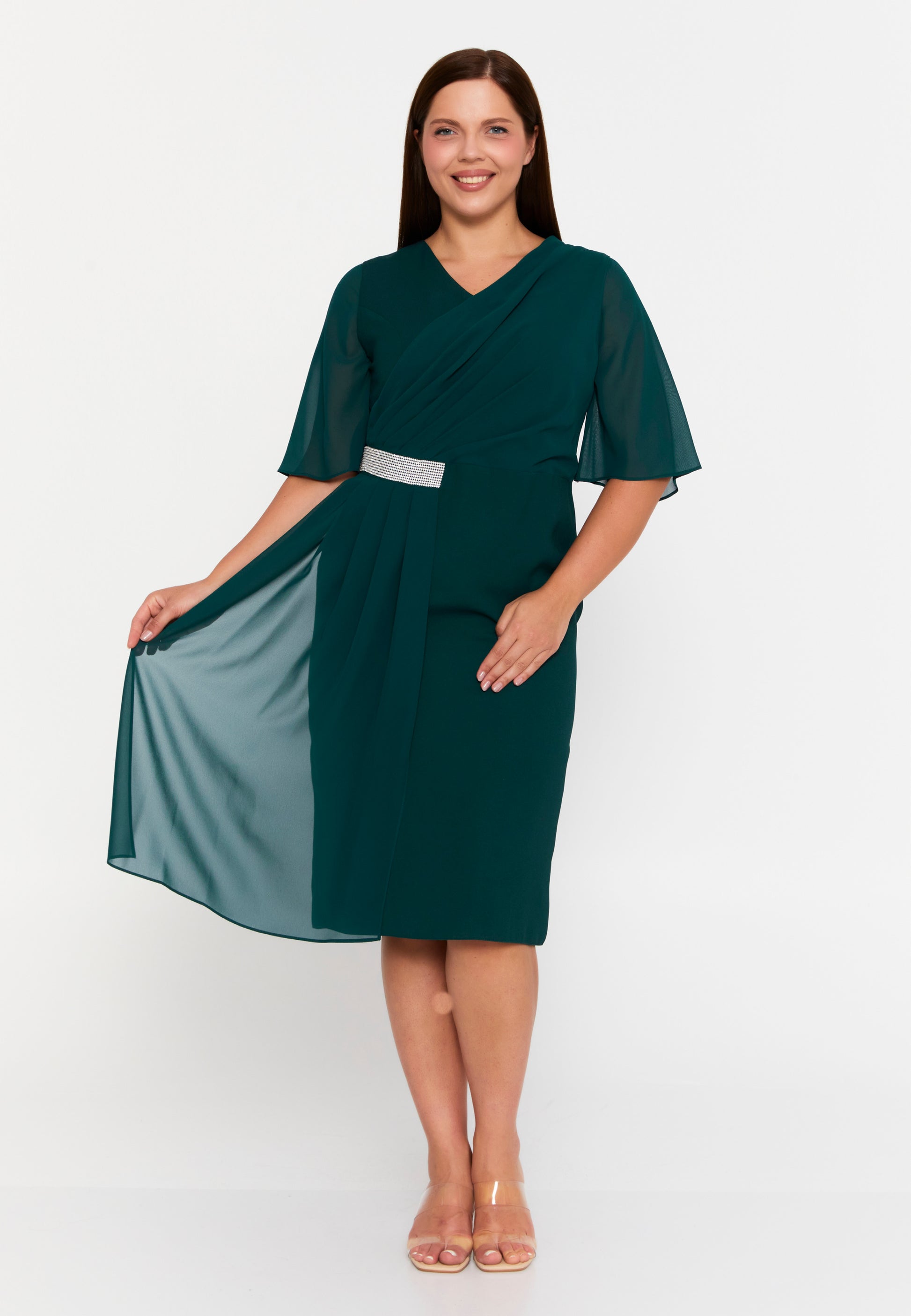 Mid-Length Midi Chiffon Column Plus Size Evening Dress chs105 - Evening Dress - Istanbul Fashion Center