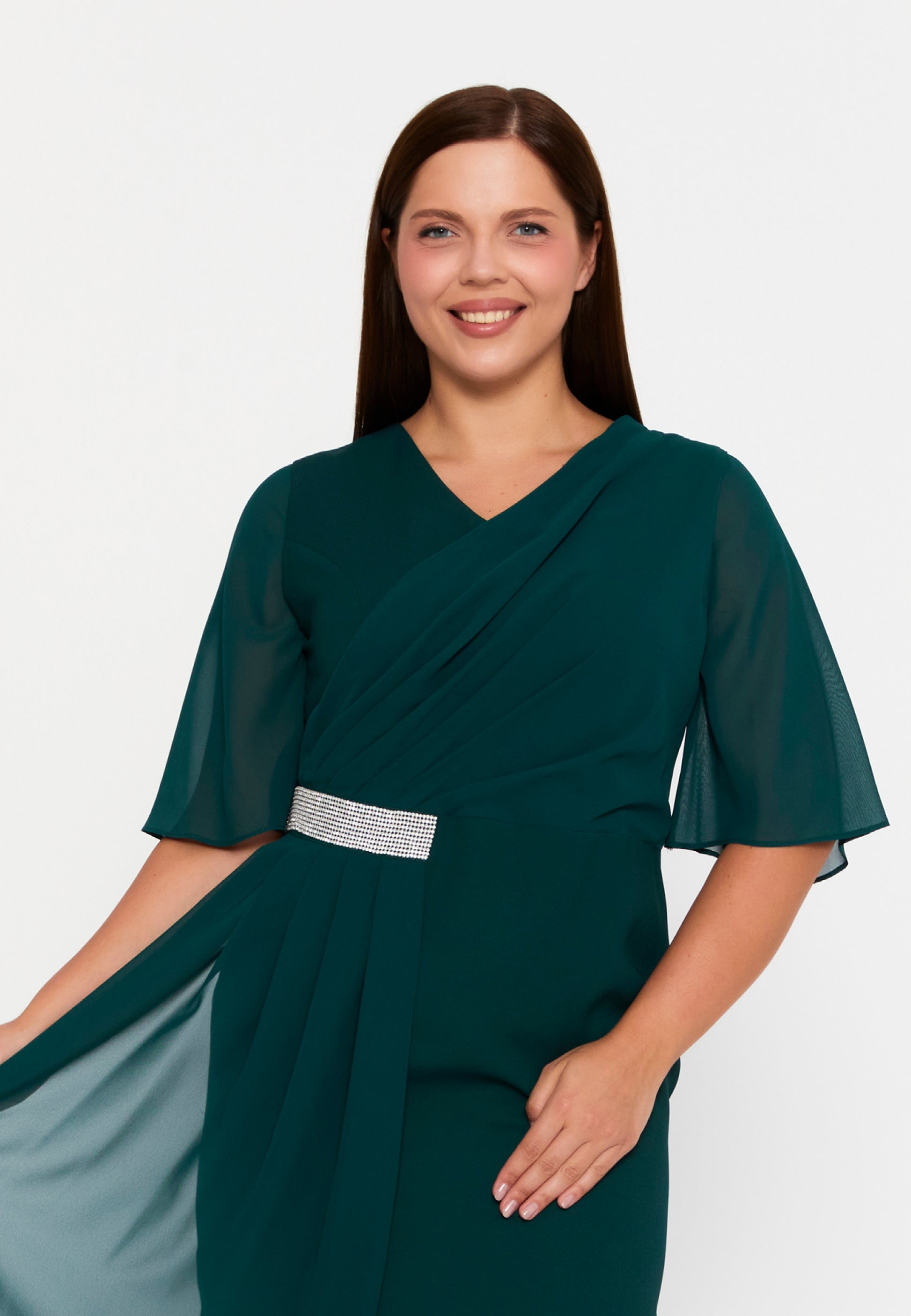 Mid-Length Midi Chiffon Column Plus Size Evening Dress chs105 - Evening Dress - Istanbul Fashion Center