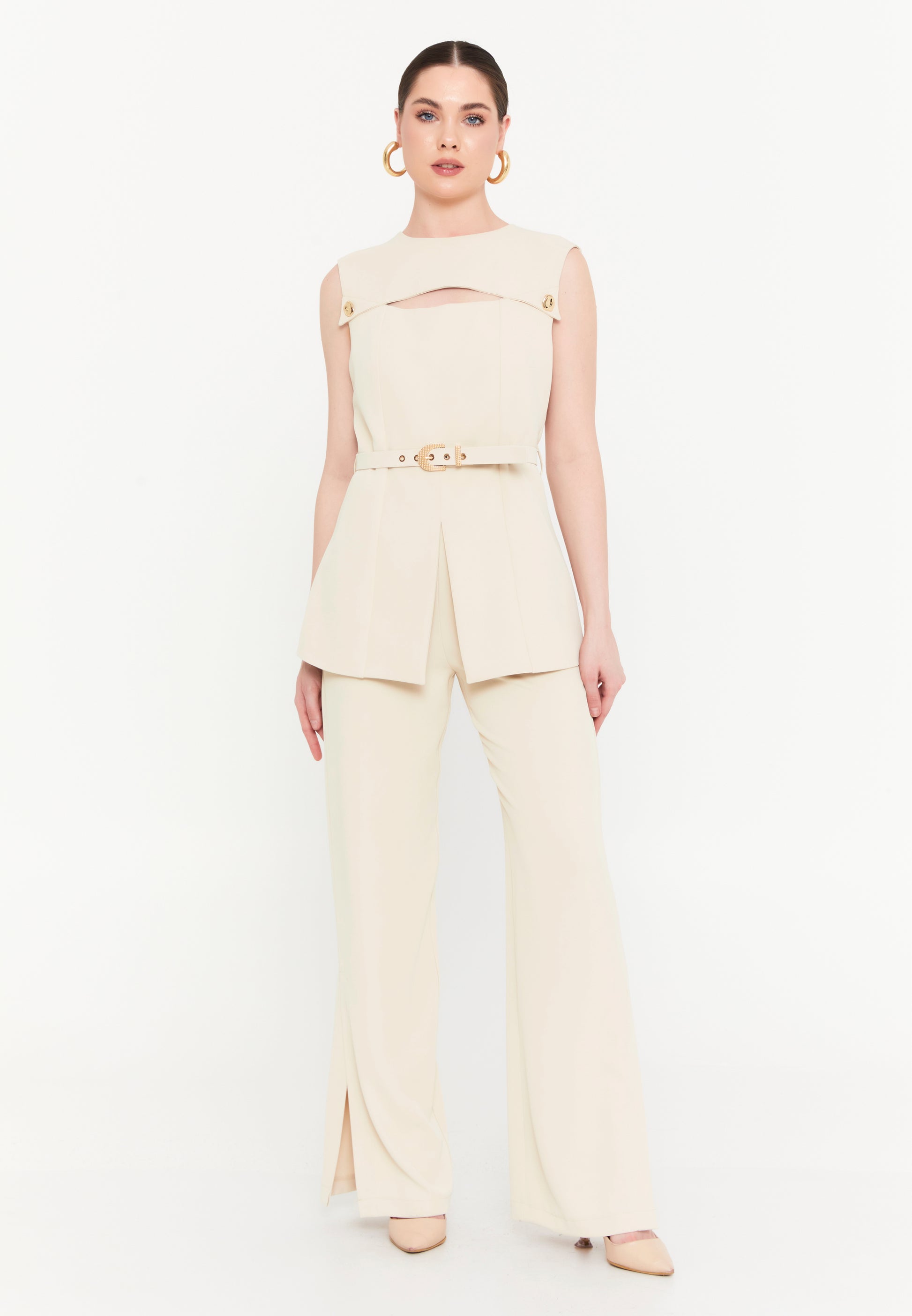 Sleeveless Viscose Solid Color Regular Two-Piece Outfit mrl469 - Two-Piece Outfit - Istanbul Fashion Center