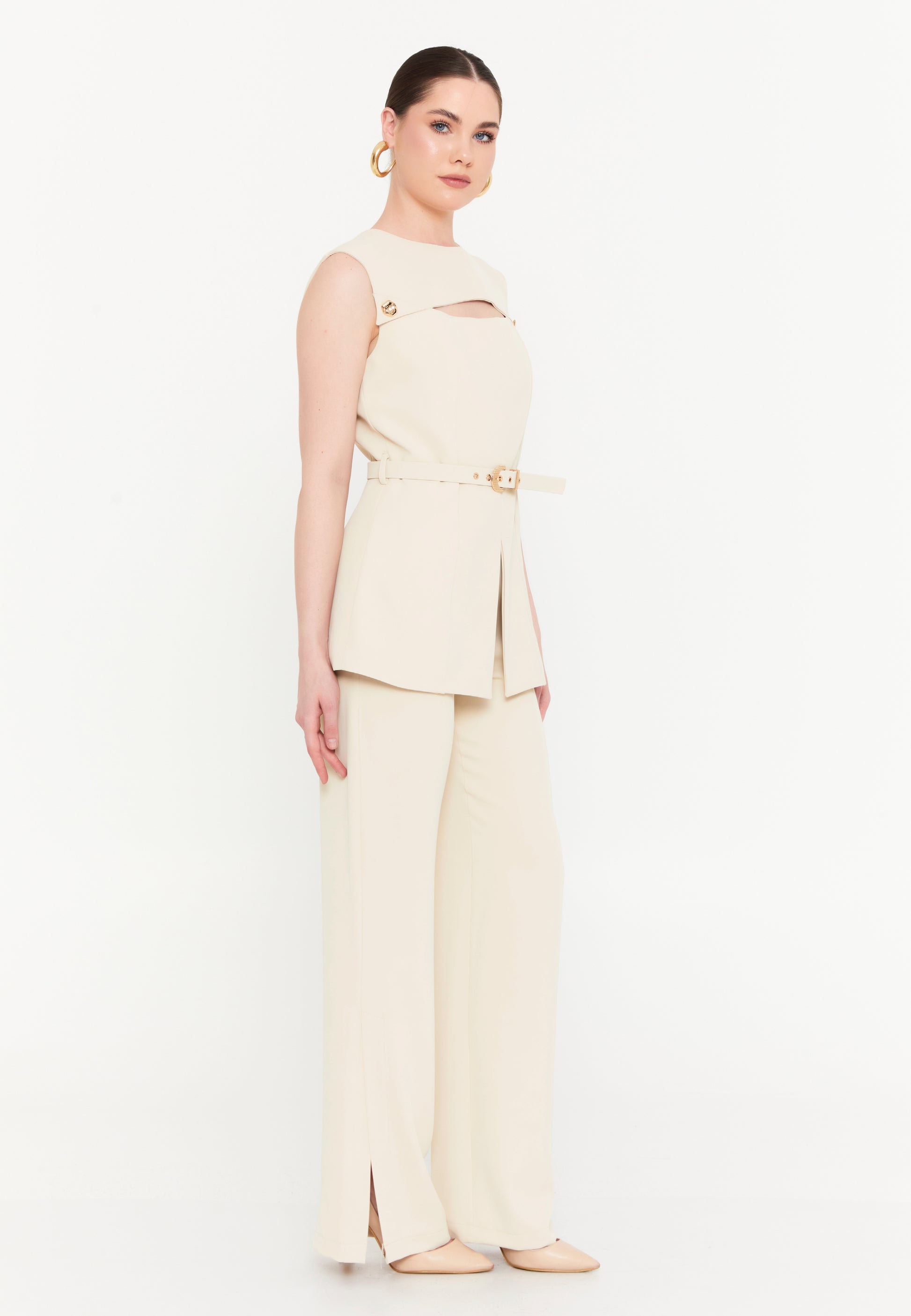 Sleeveless Viscose Solid Color Regular Two-Piece Outfit mrl469 - Two-Piece Outfit - Istanbul Fashion Center