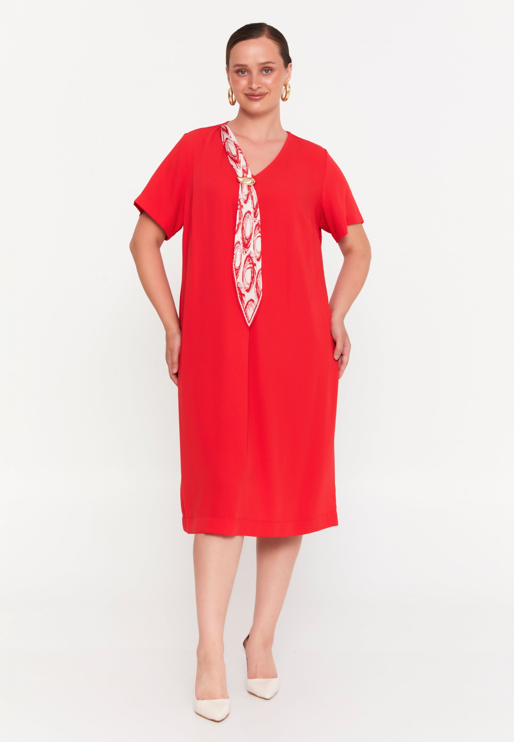 Short Sleeve Midi Viscose Column Plus Size Casual Dress nvn4064 - Casual Dress - Istanbul Fashion Center