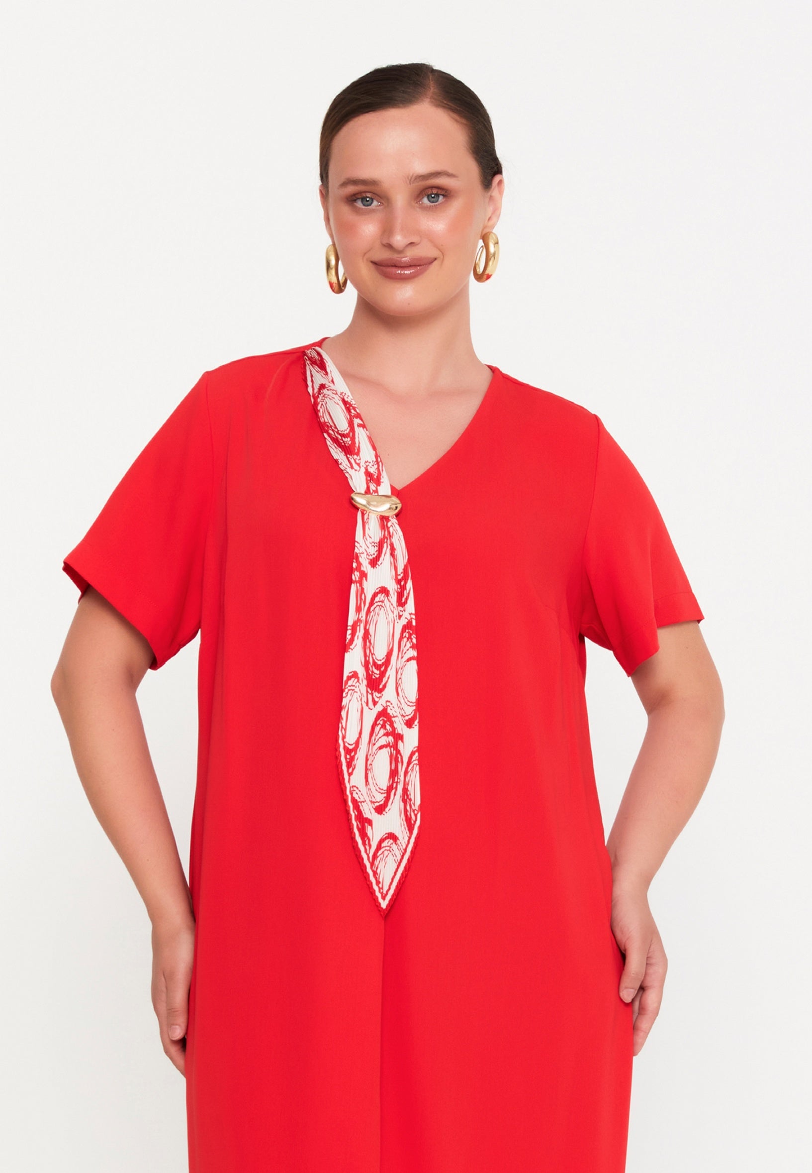 Short Sleeve Midi Viscose Column Plus Size Casual Dress nvn4064 - Casual Dress - Istanbul Fashion Center