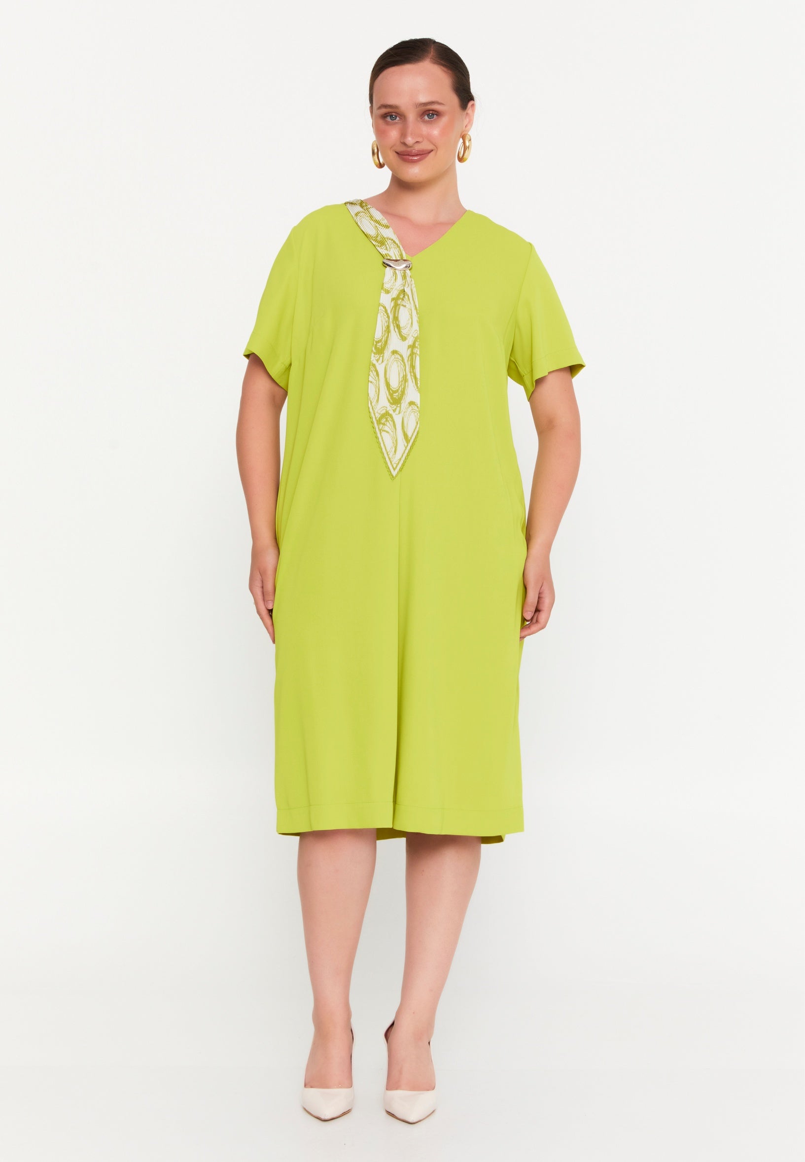 Short Sleeve Midi Viscose Column Plus Size Casual Dress nvn4064 - Casual Dress - Istanbul Fashion Center