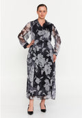 Long Sleeve Maxi Chiffon Column Plus Size Casual Dress tss7873 - Casual Dress - Istanbul Fashion Center
