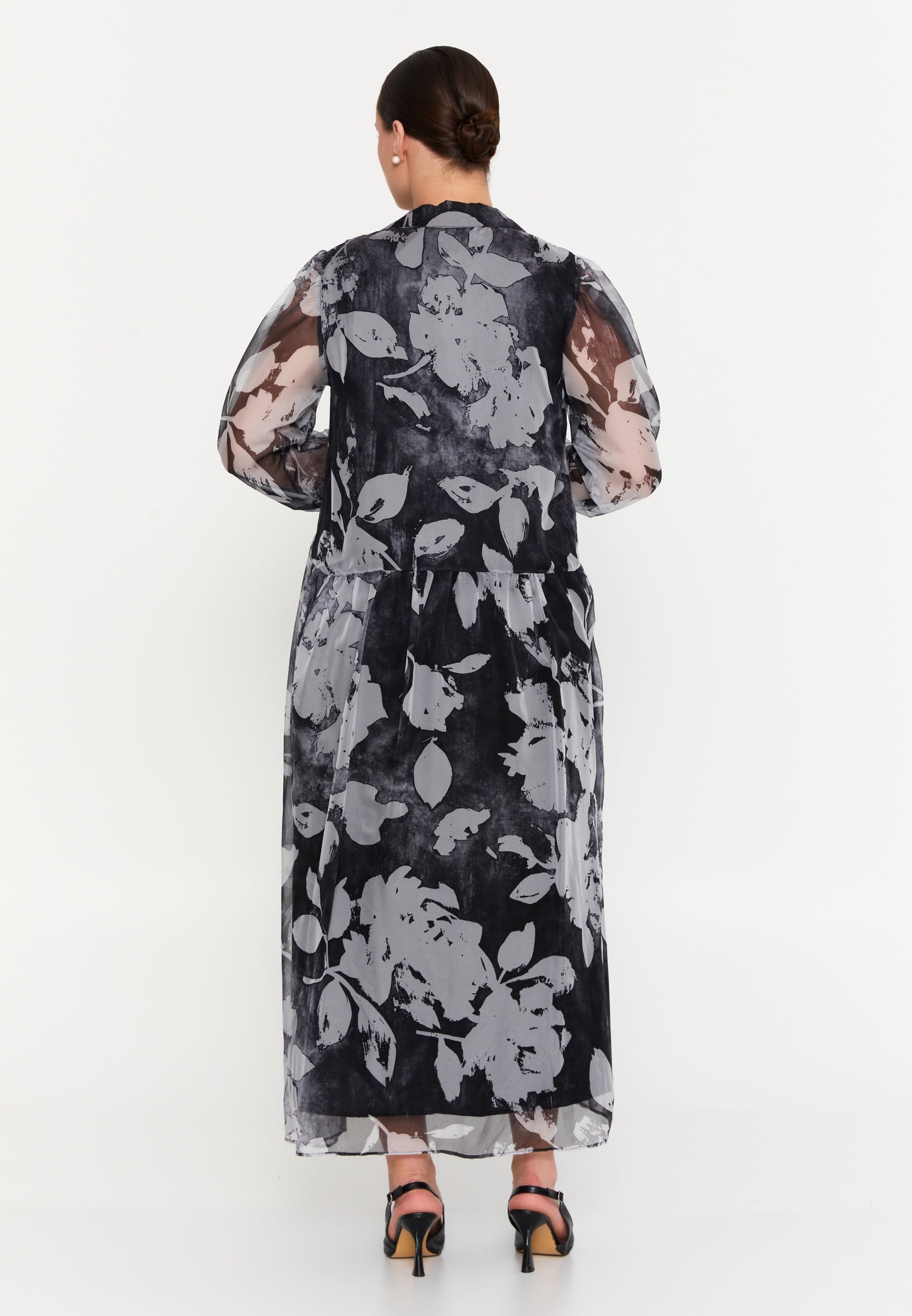 Long Sleeve Maxi Chiffon Column Plus Size Casual Dress tss7873 - Casual Dress - Istanbul Fashion Center