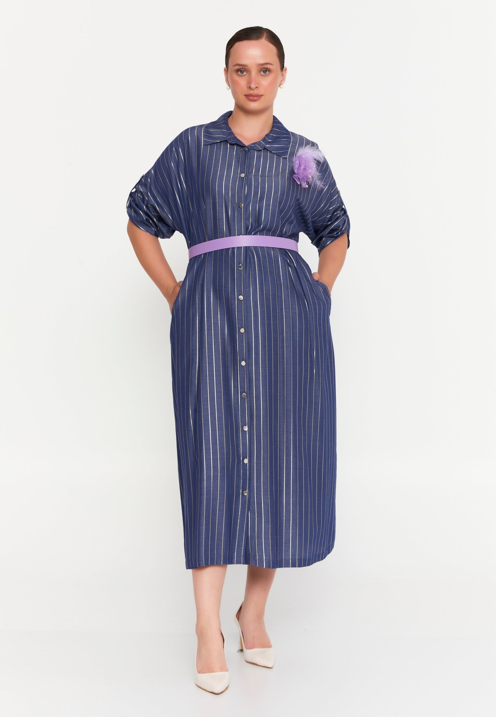 Mid-Length Maxi Linen Column Plus Size Casual Dress tss7018- - Casual Dress - Istanbul Fashion Center