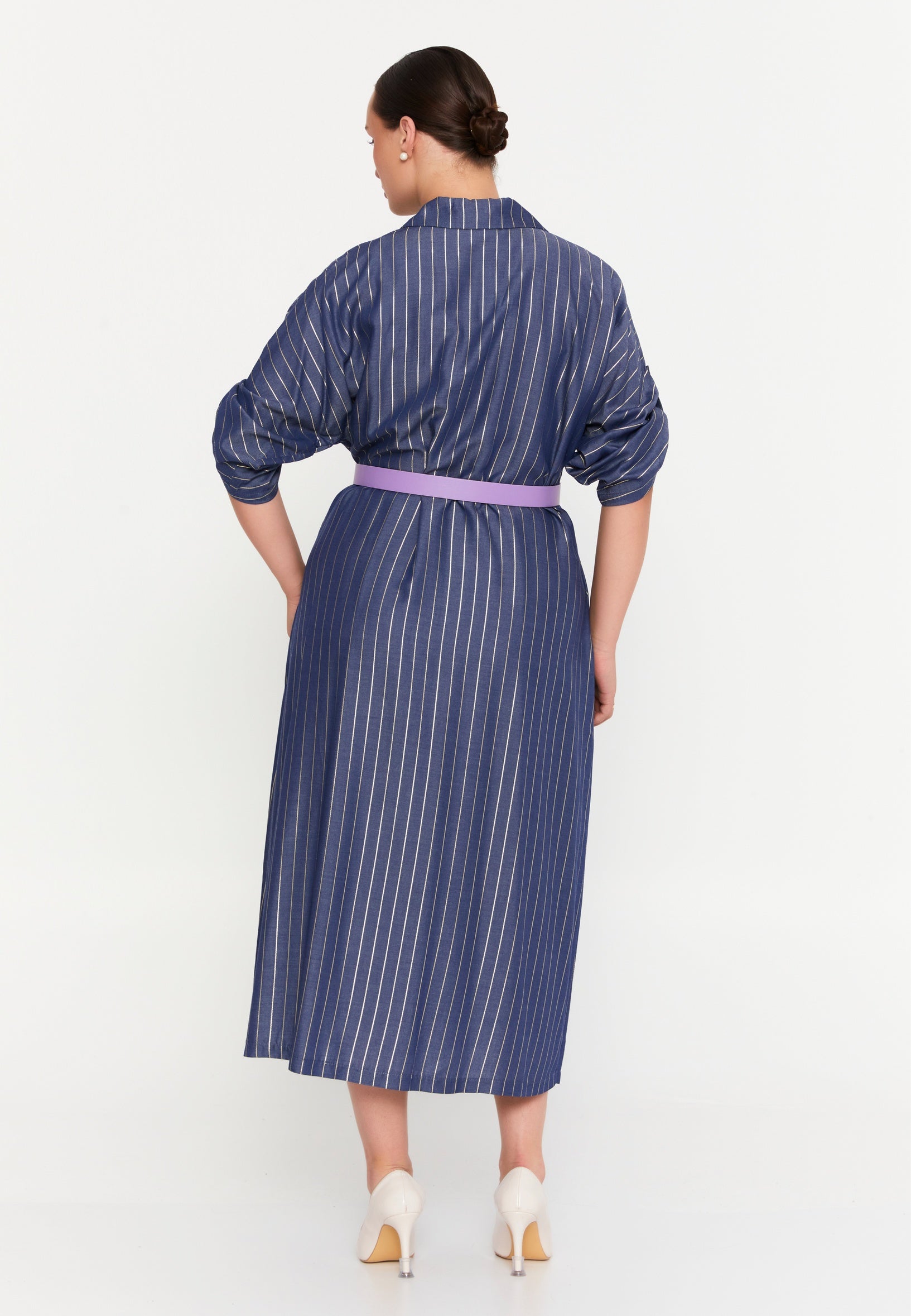 Mid-Length Maxi Linen Column Plus Size Casual Dress tss7018- - Casual Dress - Istanbul Fashion Center