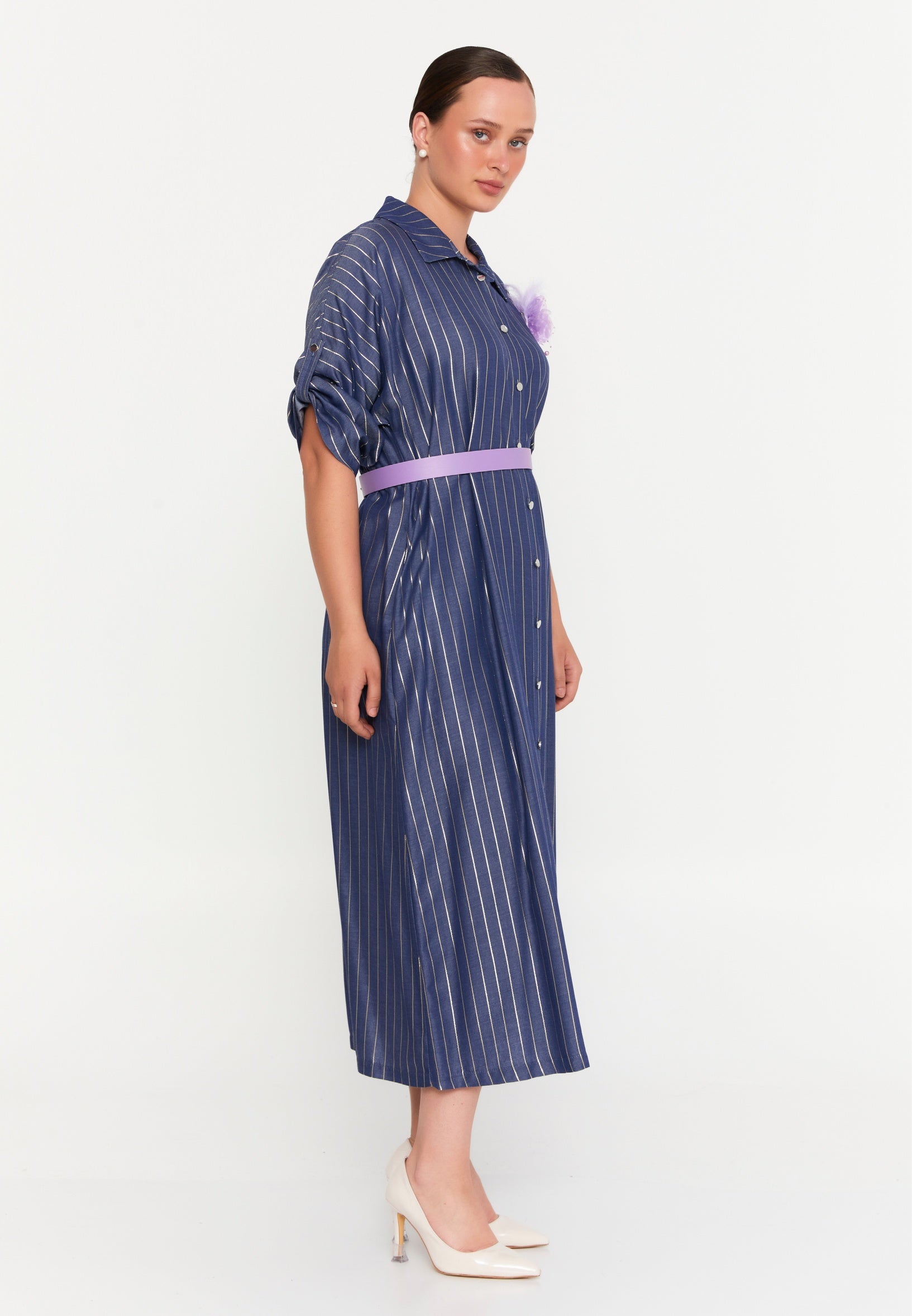 Mid-Length Maxi Linen Column Plus Size Casual Dress tss7018- - Casual Dress - Istanbul Fashion Center