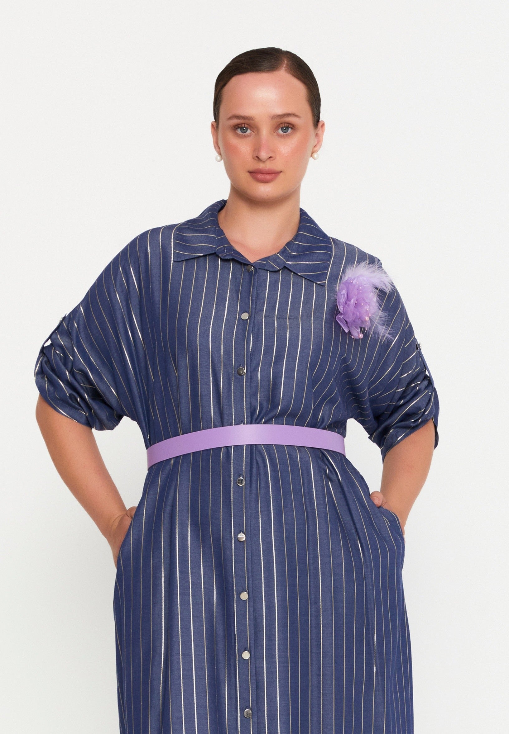 Mid-Length Maxi Linen Column Plus Size Casual Dress tss7018- - Casual Dress - Istanbul Fashion Center