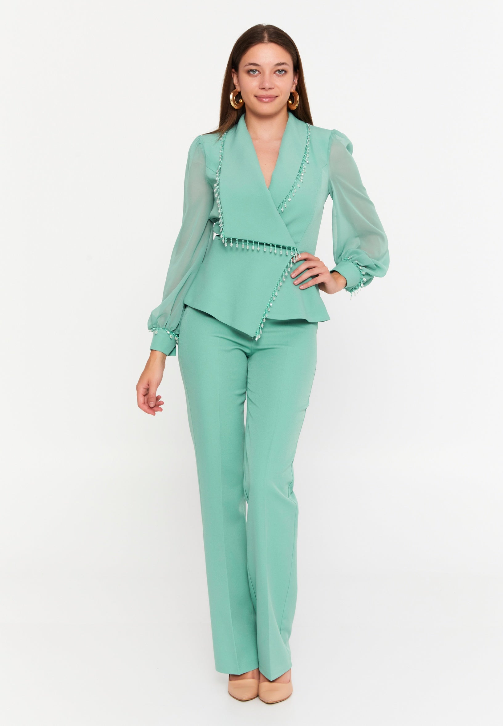 Long Sleeve Polyester With Stones Regular Two-Piece Outfit ris32466 - Two-Piece Outfit - Istanbul Fashion Center