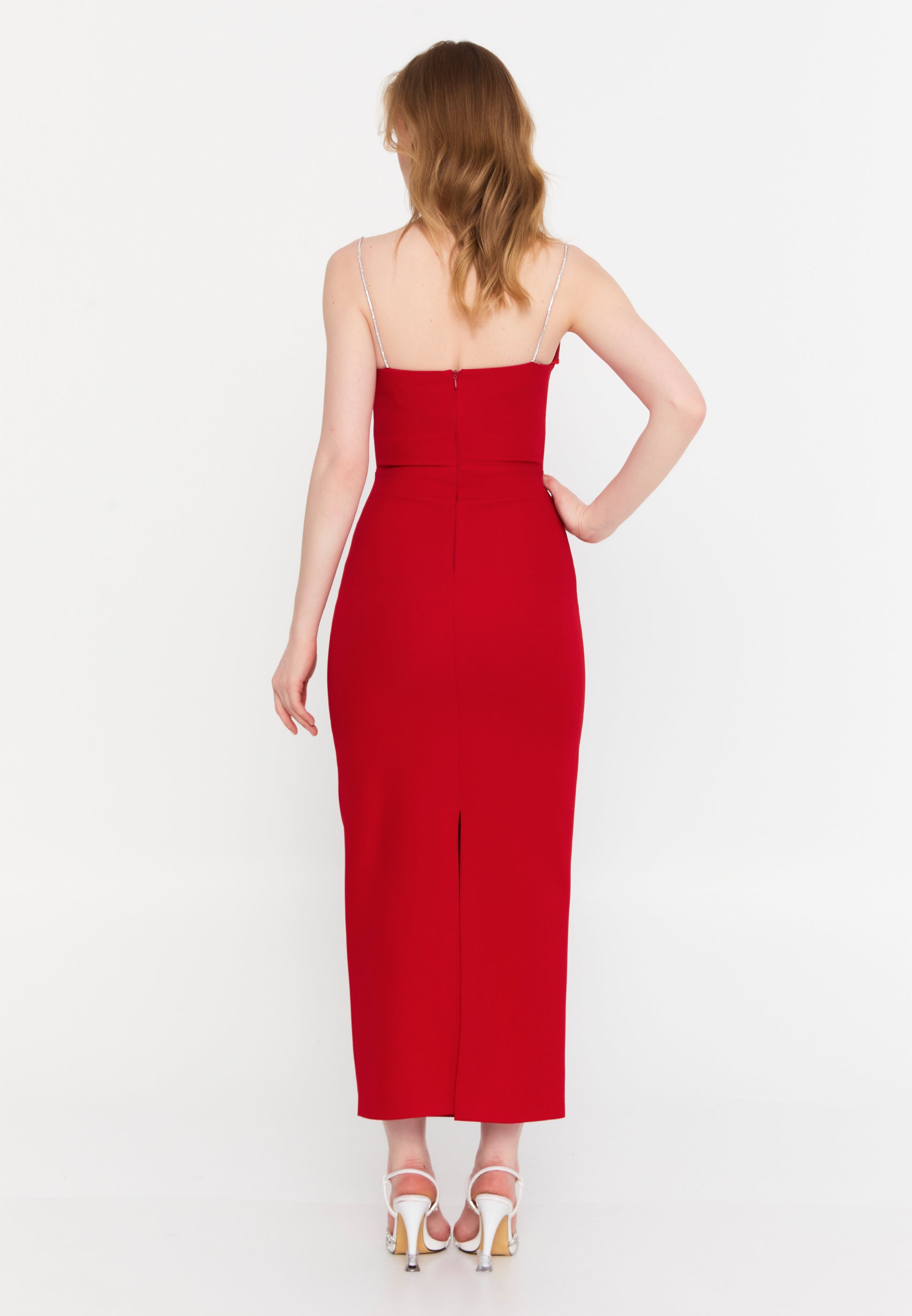 Sleeveless Midi Crepe Column Regular Evening Dress ale2420 - Evening Dress - Istanbul Fashion Center