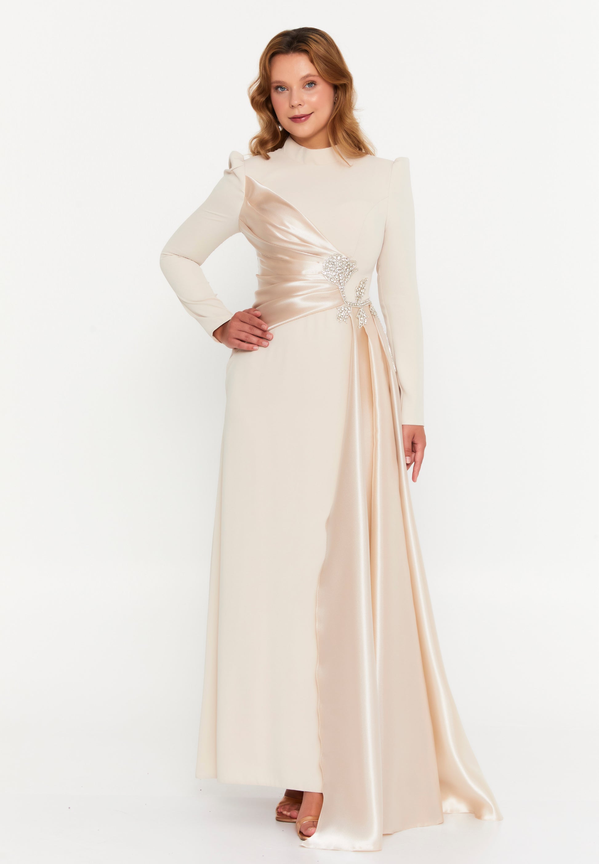 Long Sleeve Maxi Viscose Column Regular Wedding Guest Dress fvl7109 - Wedding Guest Dress - Istanbul Fashion Center