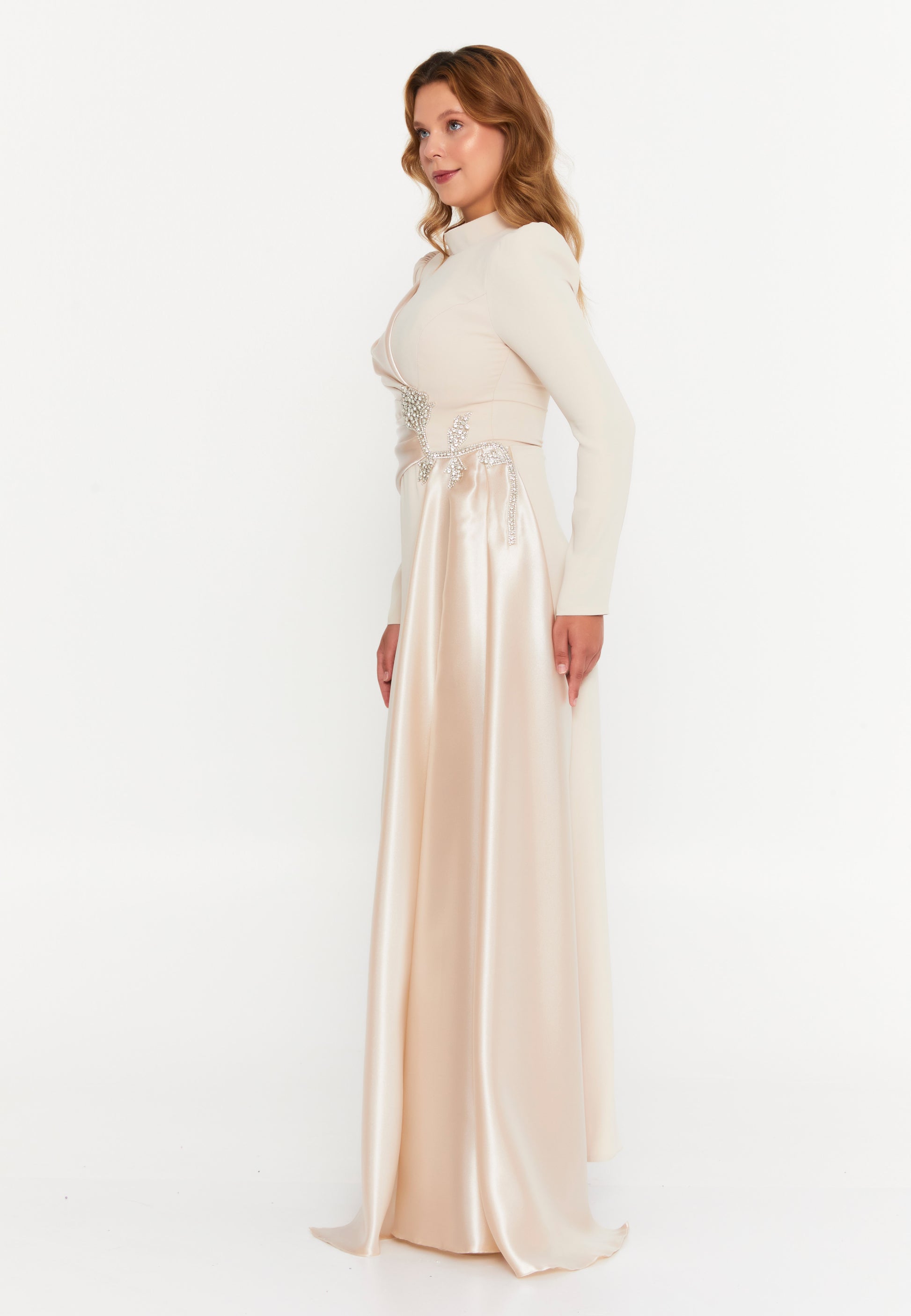 Long Sleeve Maxi Viscose Column Regular Wedding Guest Dress fvl7109 - Wedding Guest Dress - Istanbul Fashion Center