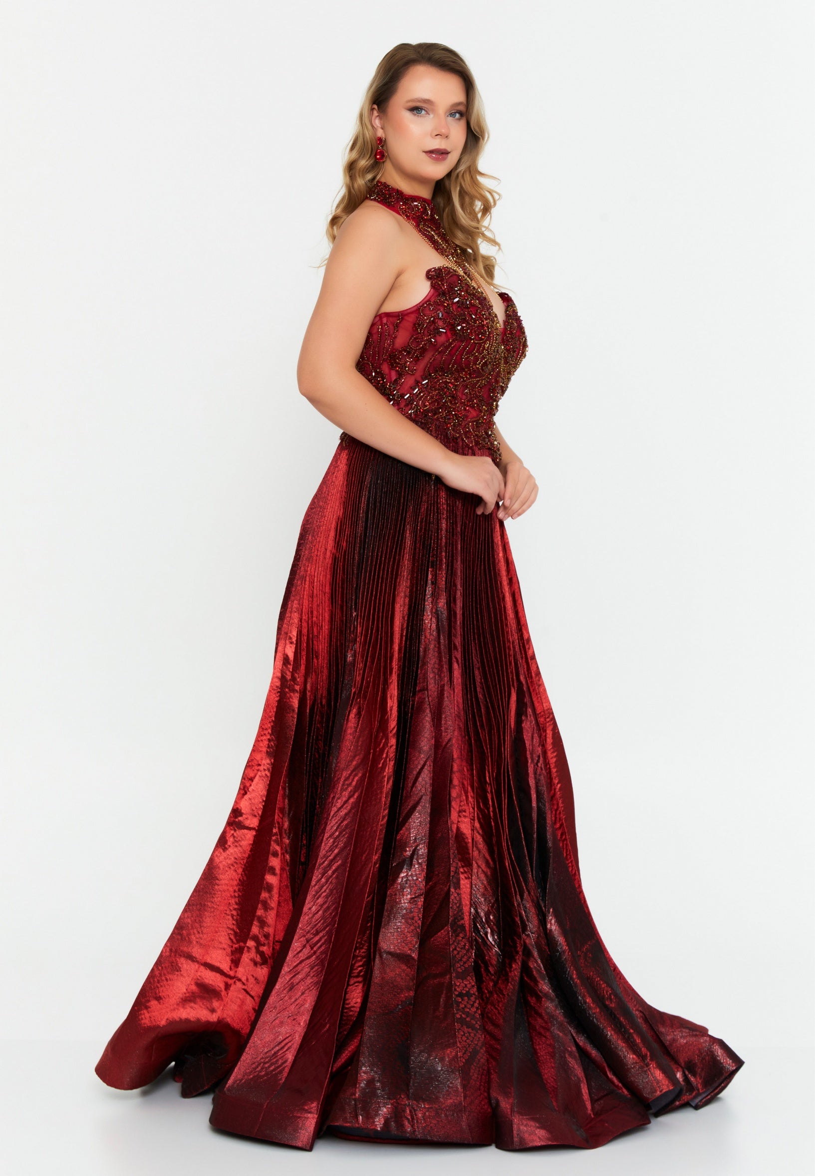 polyester long dress Navy Polyester Maxi Dress with V-Neck and Fit & Flare Silhouette
